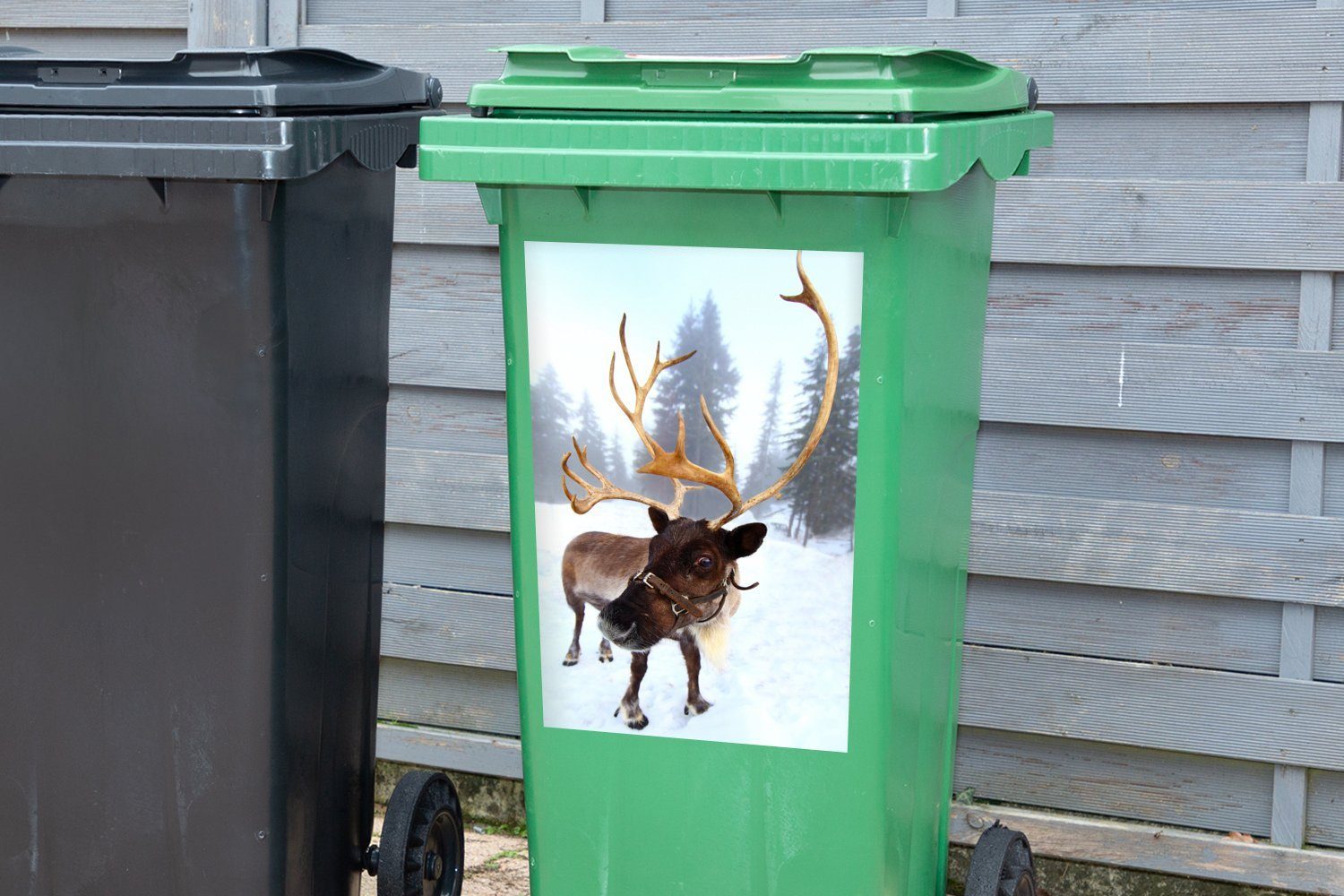 MuchoWow im Mülleimer-aufkleber, Schnee Rentier Sticker, Wandsticker St), Ein Mülltonne, Abfalbehälter (1 Container,
