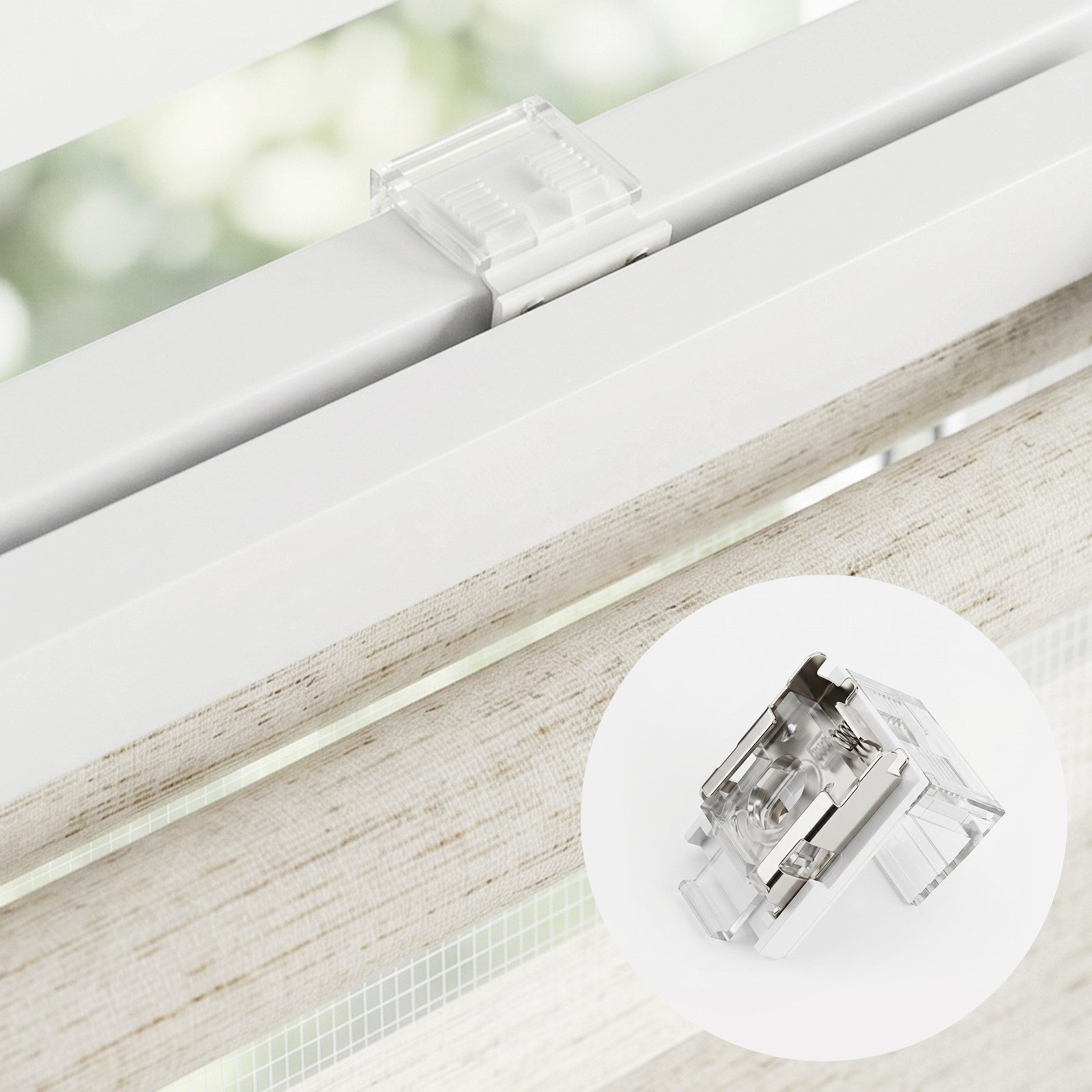 Doppelrollo Duo Rollo Klemmfix ohne Bohren freihängend Lichtschutz für Fenster, Salcar, Beige 60x130cm,Klemmträger blickdicht Jalousie Seitenzugrollo für Tür – Bild 5 von 5