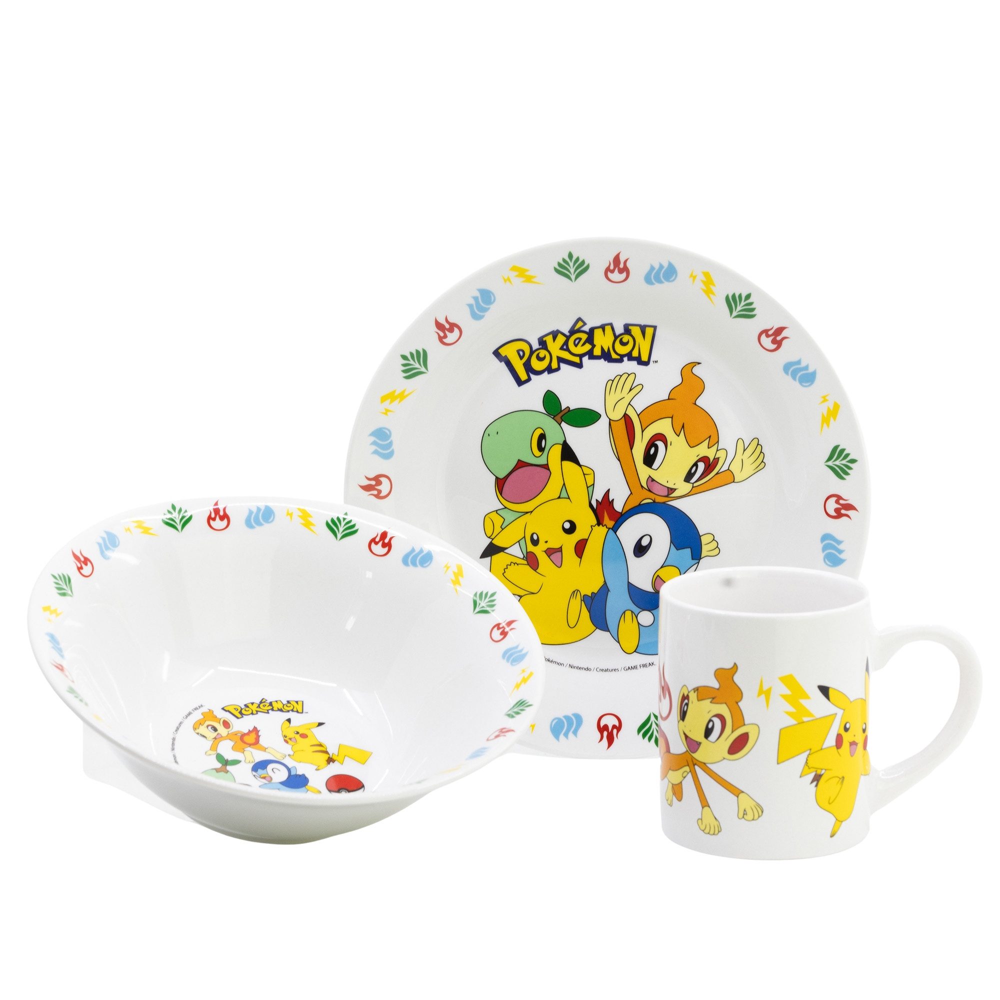 POKÉMON Kindergeschirr-Set Pokemon Pikachu Kinder Geschirr Set Keramik Teller Schüssel Tasse (3-tlg), 1 Personen, Keramik
