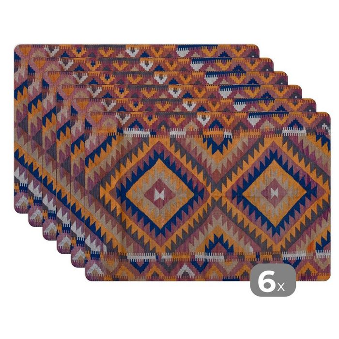 Platzset Perserteppich - Muster - Orange MuchoWow (6-St) Platzset Platzdecken Platzmatte Tischmatten Schmutzabweisend