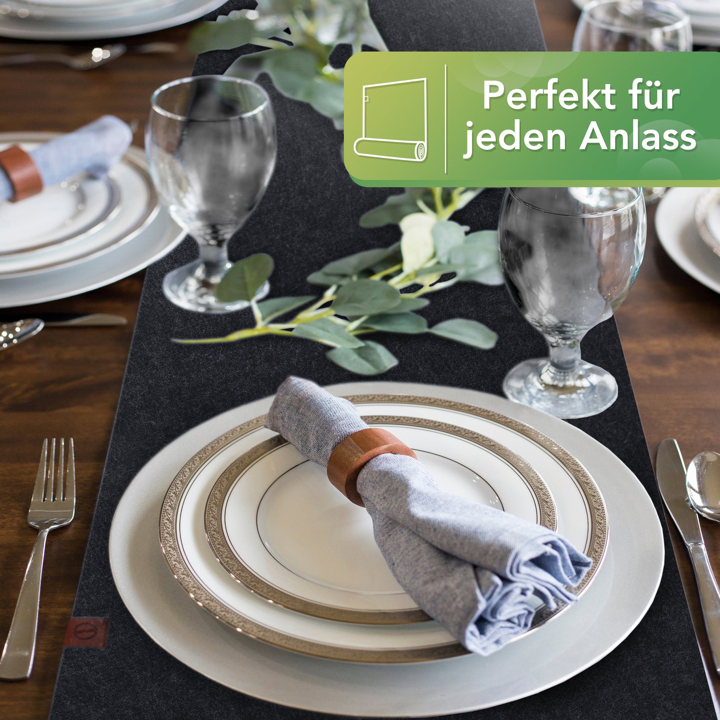 Tischläufer Deko), Bird Tischband (skandinavische mit Filz, Kunstleder-Label für Dunkelgrau draußen aus Loco Tischdecke Abwaschbare Filzläufer Tisch