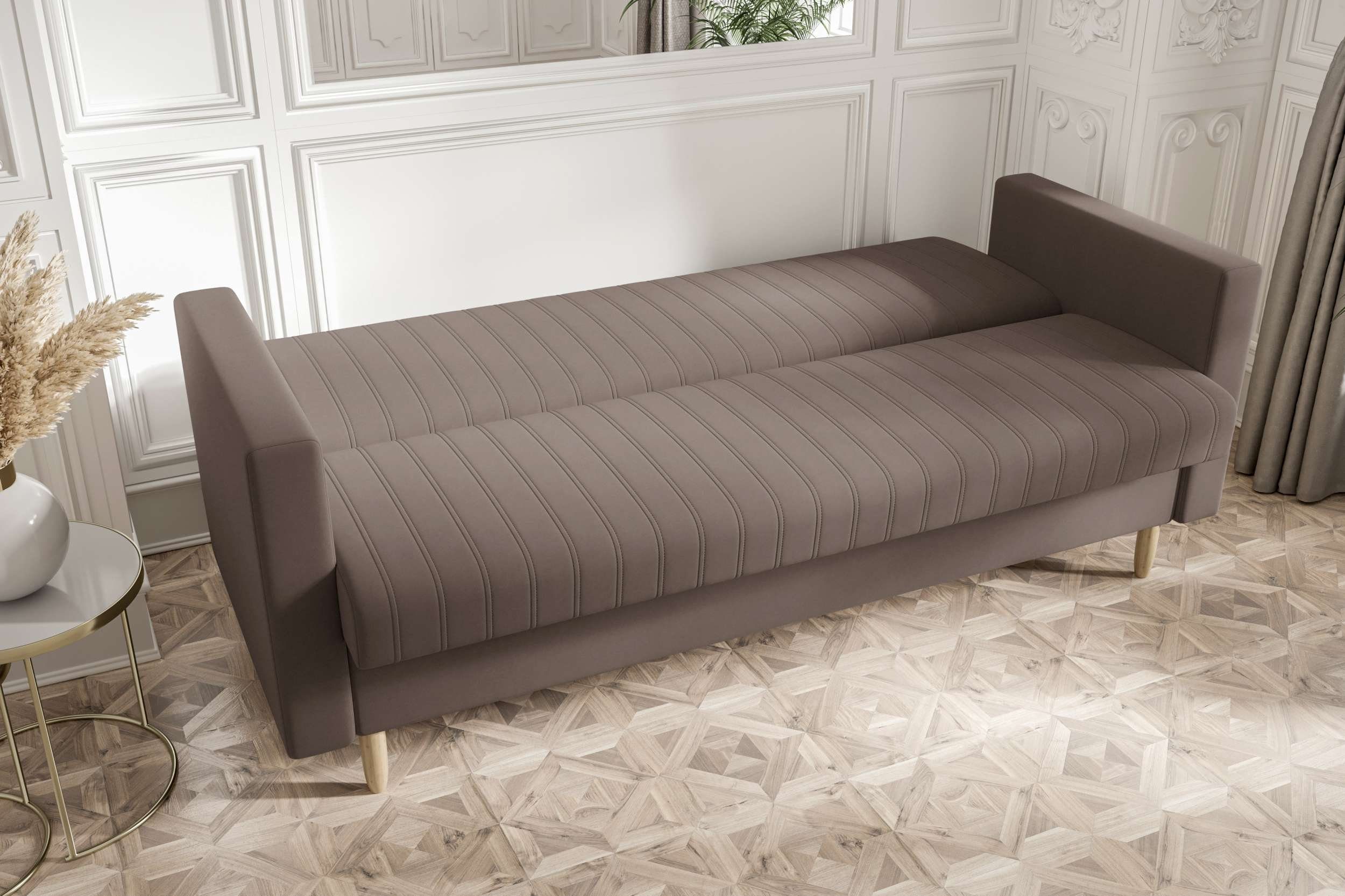 Modern 3-Sitzer Bettfunktion, Design mit Sofa, mit Bettkasten, Melisa, Stylefy Sitzkomfort, Schlafsofa,