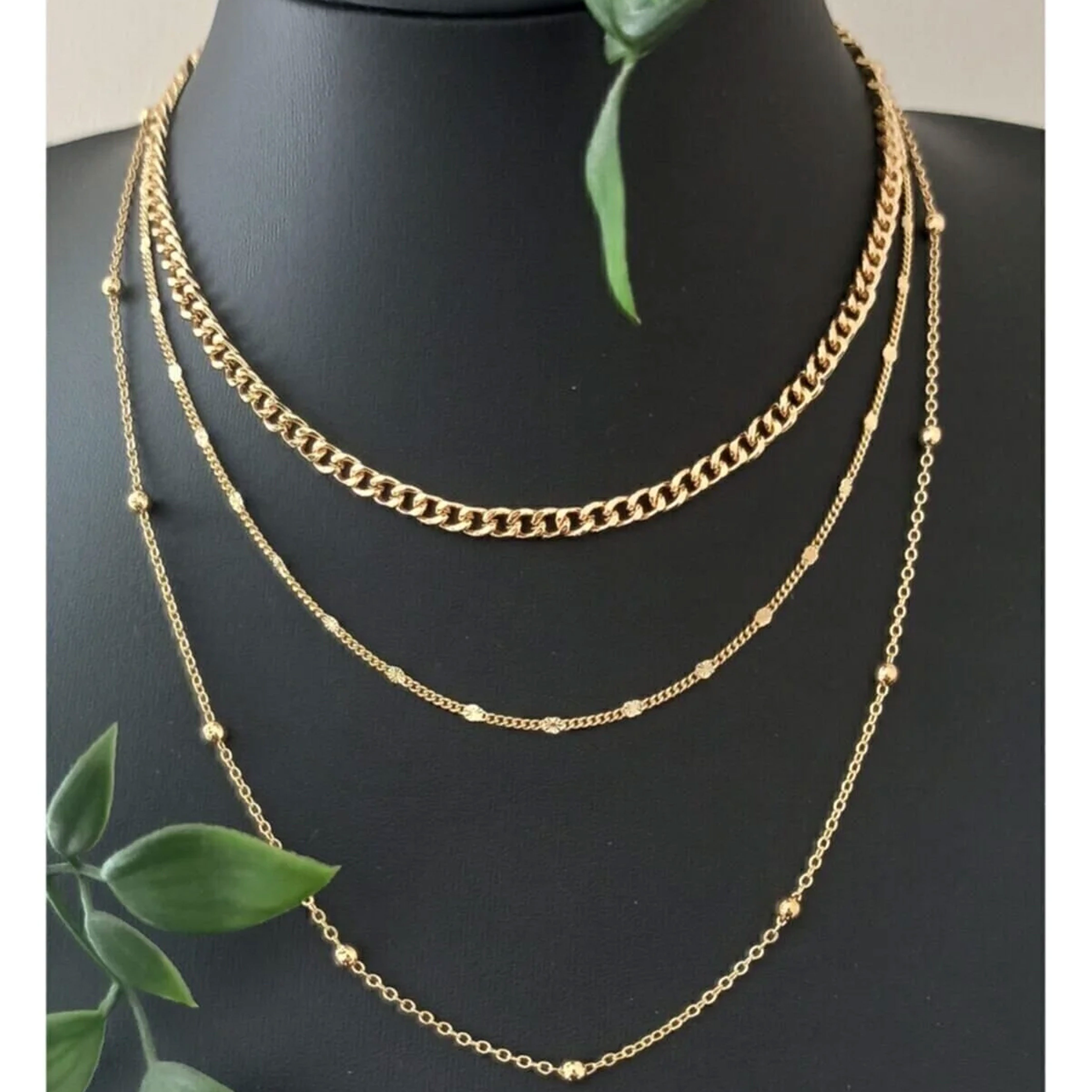 Jungengel Lange Kette Layering Halskette Damen Gold Gliederkette Modeschmuck Ketten (Set, 3-tlg., 3 unterschiedlich designte Halsketten, gemeinsam oder einzeln tragbar), 3-teiliges Layering Halsketten Set in Goldoptik
