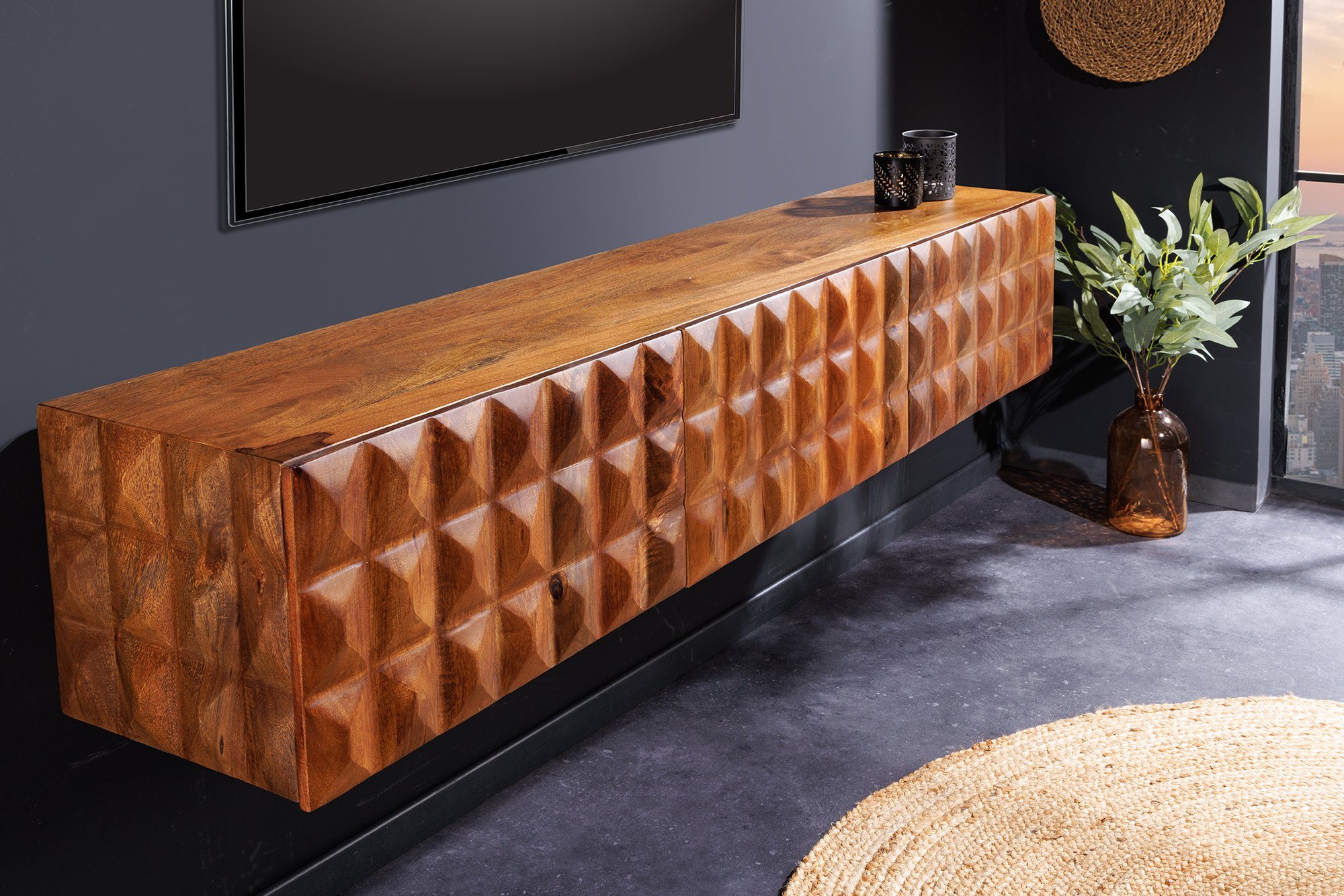 riess-ambiente TV-Board VULCANO 160cm natur (Einzelartikel, 1 St), Wohnzimmer · lackiertes Massivholz · hängend · Stauraum · Retro Design