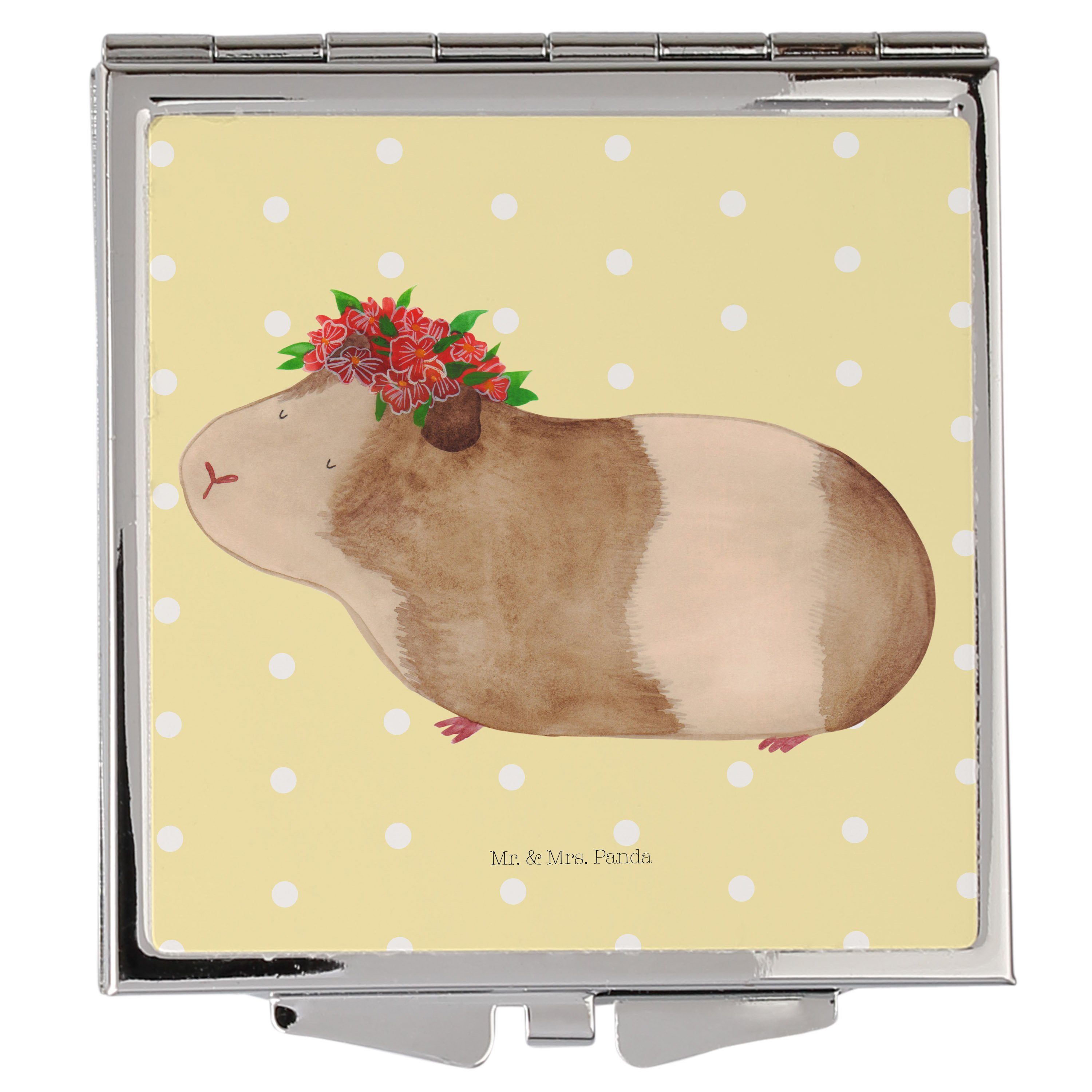 Meerschweinchen Pastell Quadrat, (1-St) - weise Gelb Ti Mr. Geschenk, Spiegel, - Panda & Kosmetikspiegel Mrs.