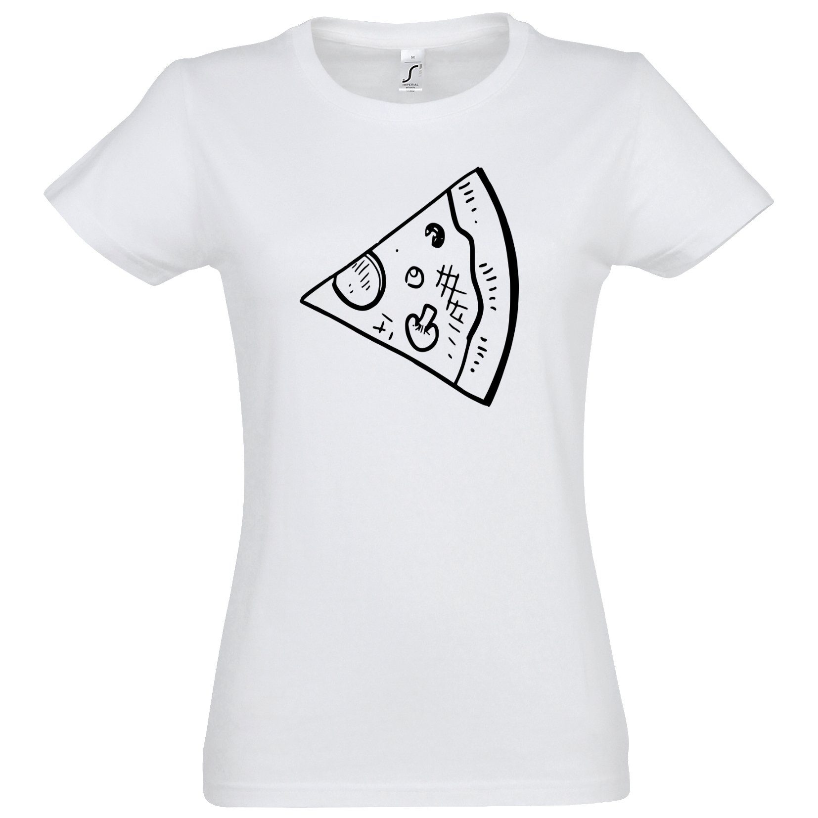 mit Couples Weiß Shop Fun Look / Print T-Shirts Damen (1-tlg) Pizza T-Shirt Partner trendigem