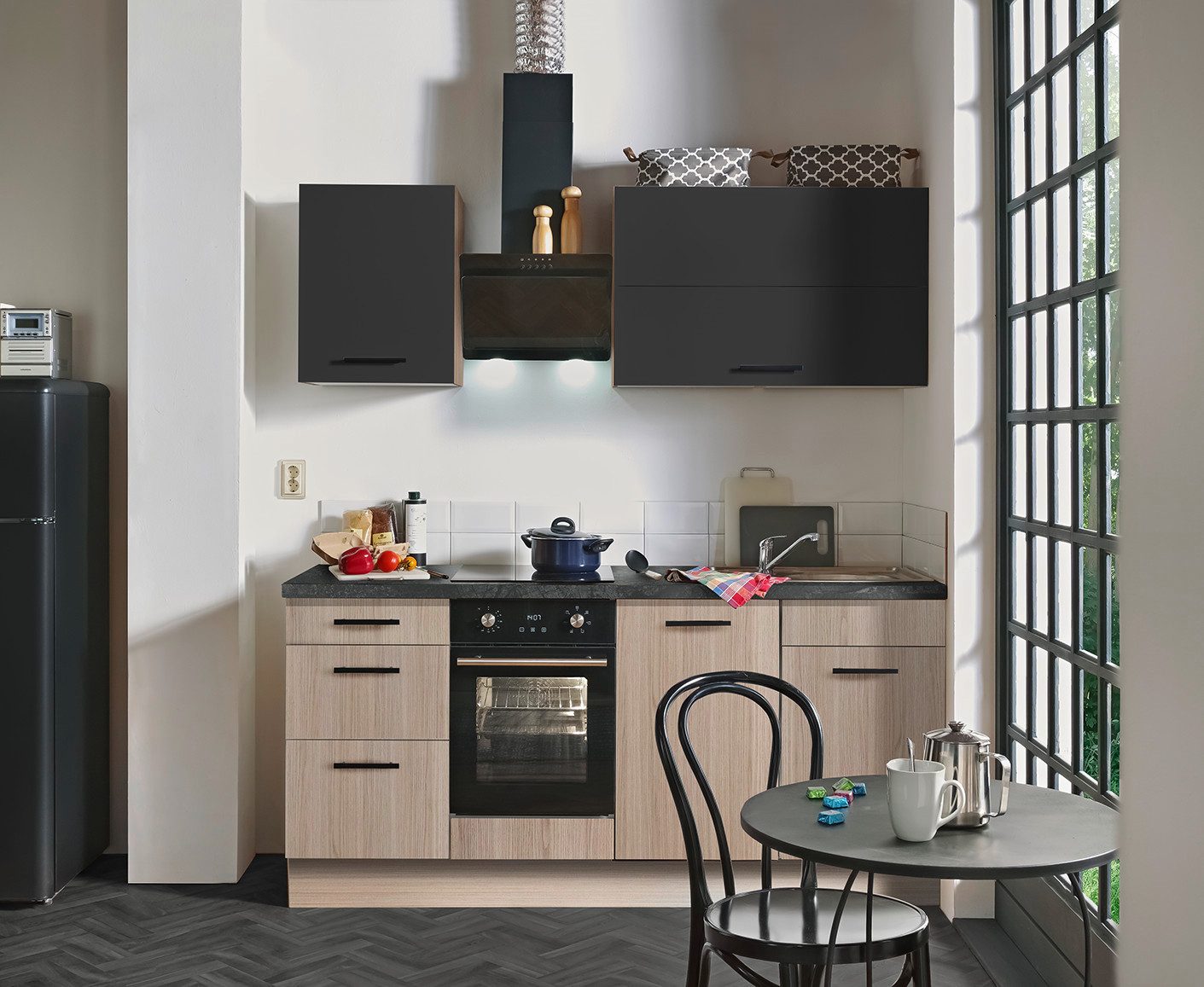 wiho Küchen Küchenzeile Fortyfive, Breite 180 cm, Soft-Close-Funktion in Schubkästen & Auszügen, höhenverstellbare Füße