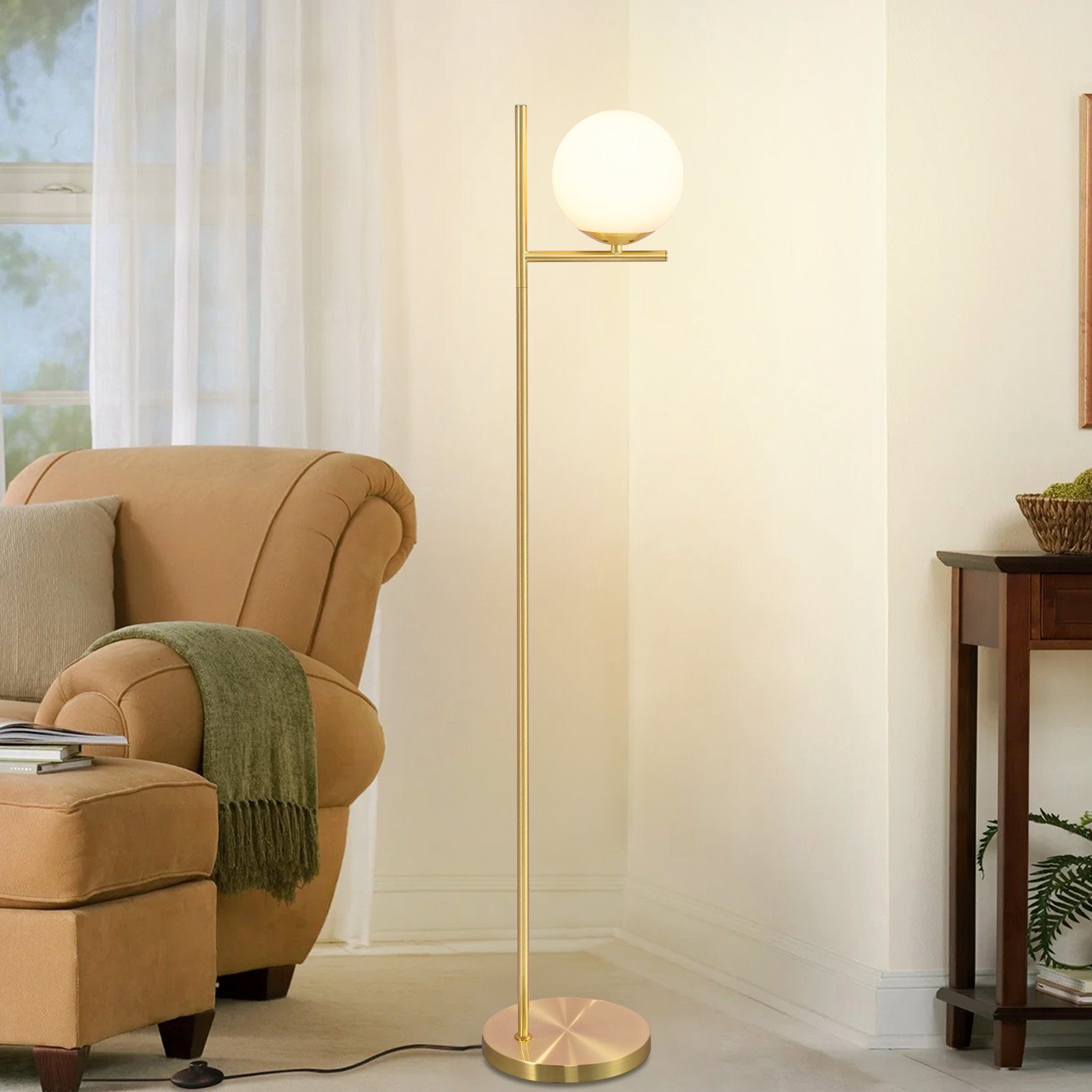 ZMH Stehlampe Wohnzimmer 1Flammig Metall Industrial Stehleuchte mit Fußschalter Flur, Einfache Installation, ohne Leuchtmittel, E27 Vintage Bodenlampe für Schlafzimmer, schwarz/Gold