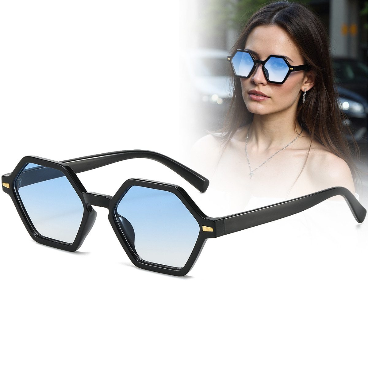 Sonnenbrille Polygon Sonnenbrille UV400 Retro Punk Nieten Dekoration Sonnenbrille