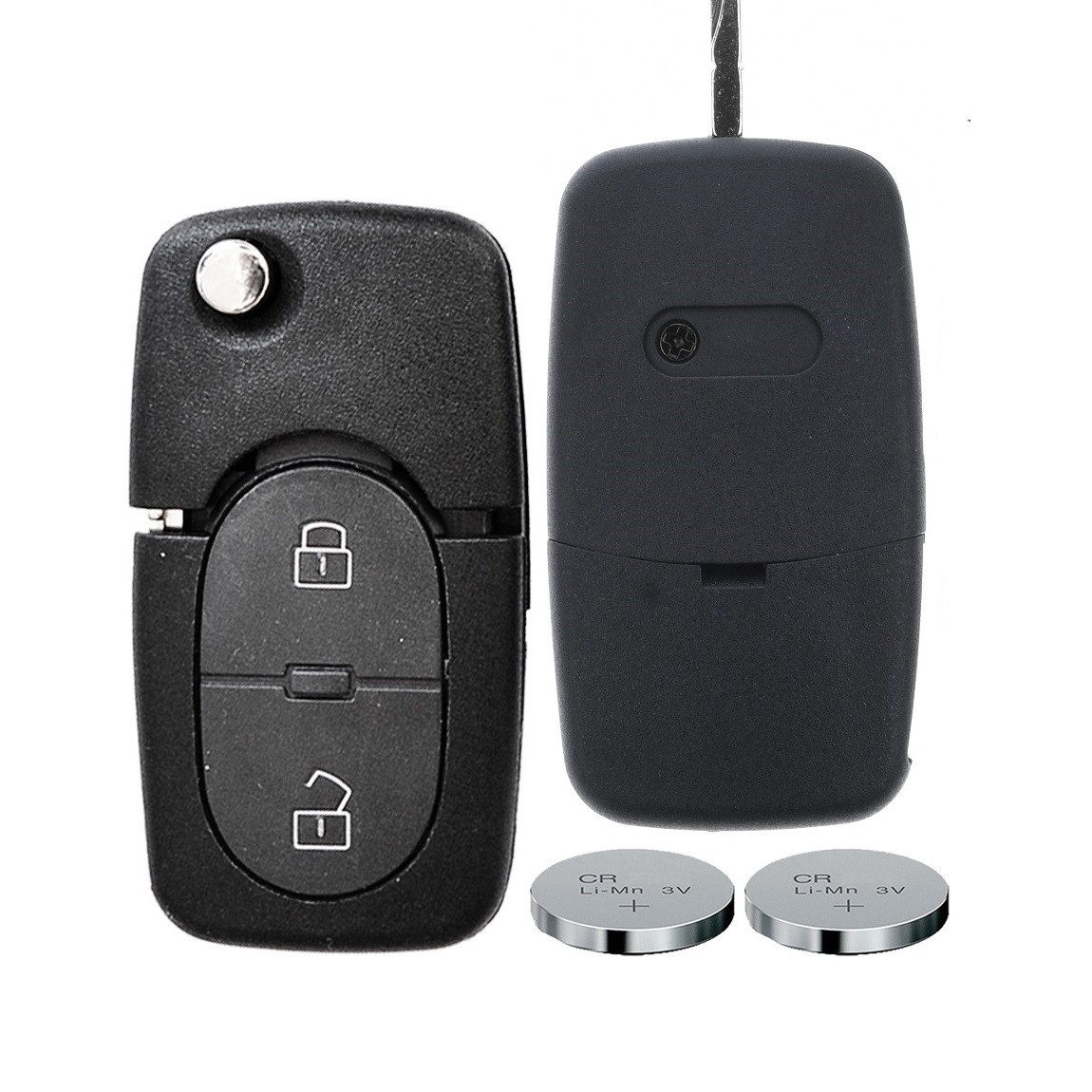 mt-key Auto Klapp Schlüssel Reparatur Gehäuse 2 Tasten + 2x passende CR1620 Knopfzelle, CR1620 (3,6 V), für