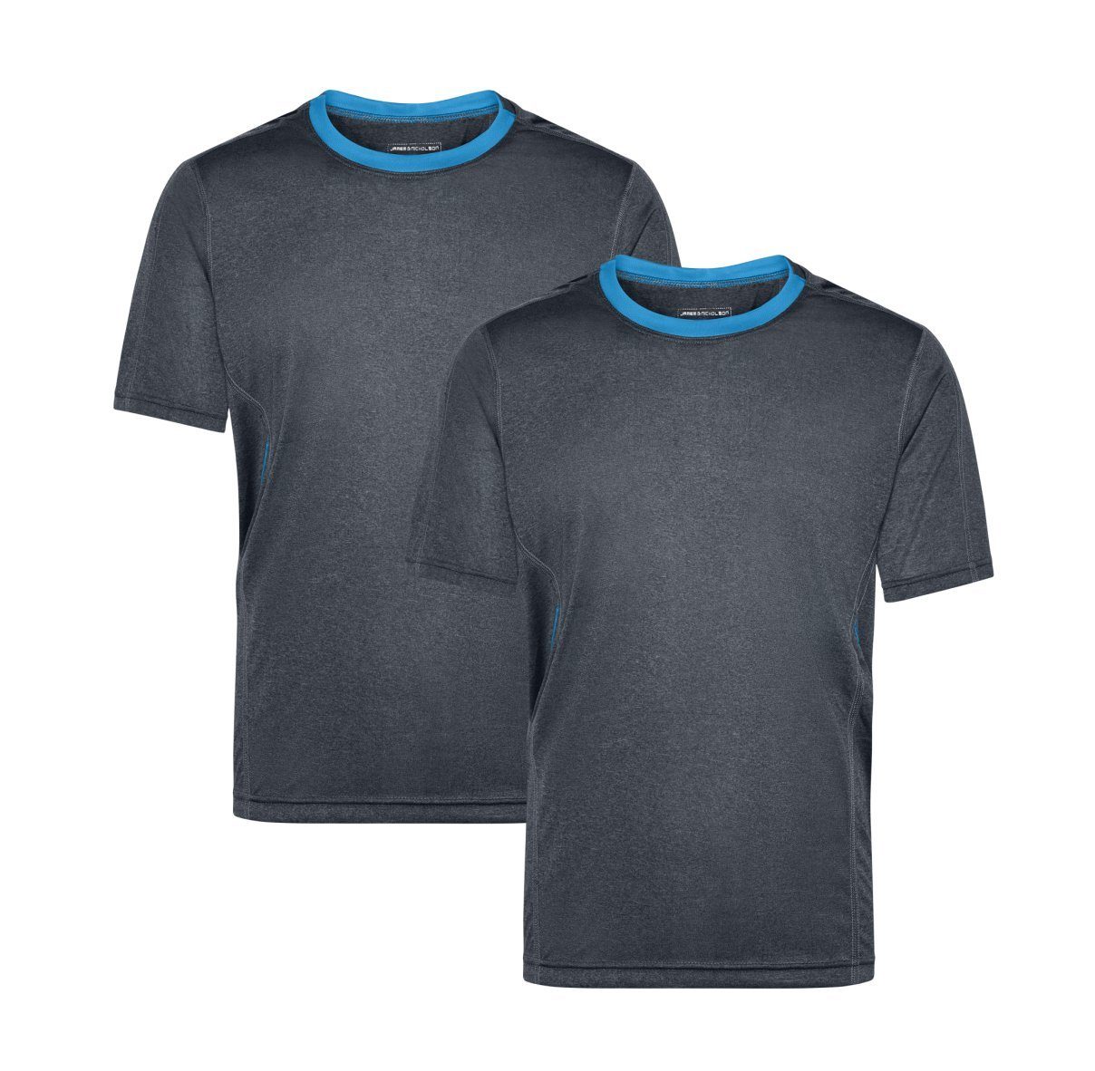James & Nicholson Laufshirt Doppelpack Herren Kurzarm Laufshirt Running T-Shirt JN472 (Doppelpack, 2er-Pack) Atmungsaktiv und Feuchtigkeitsregulierend black-melange/atlantic