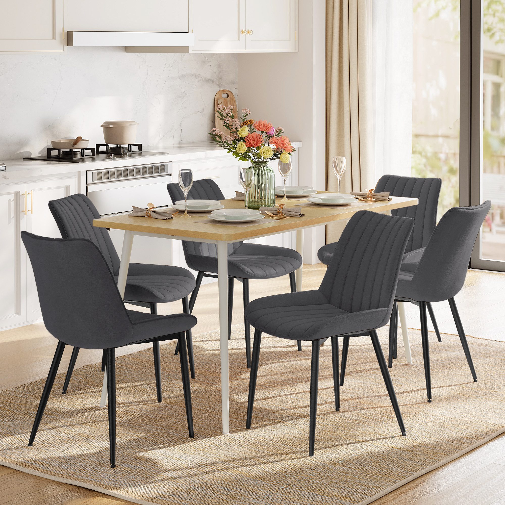 SONGMICS Esszimmerstuhl Stuhlset – Polsterstühle, Moderner Küchenstuhl. Samt (6 St), Küchenstuhl, Samt,Polsterstuhl, bis 120 kg, ERGONOMISCHES DESIGN
