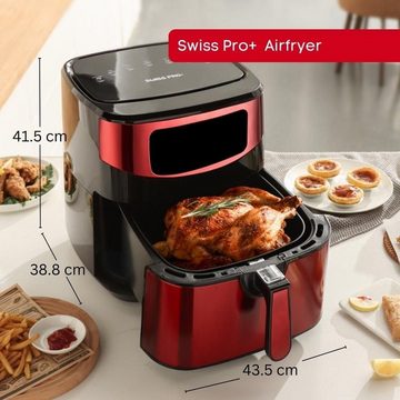 SWISS PRO+ Heißluftfritteuse XXL,Temperatuur: 50-200℃ - Friteuse ohne Öl mit Timer, 1800,00 W, Anwendungen großzügigem 10-Liter-Fassungsvermögen.Leicht zu reinigen