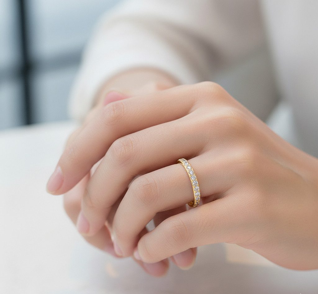 Taffstyle Fingerring Eleganter Titan Damenring mit Zirkonia Kristallen Verlobungsring (Zeitloser Ehering Ewigkeitsring als Geschenk für besondere Momente – hochwertiges Titan)