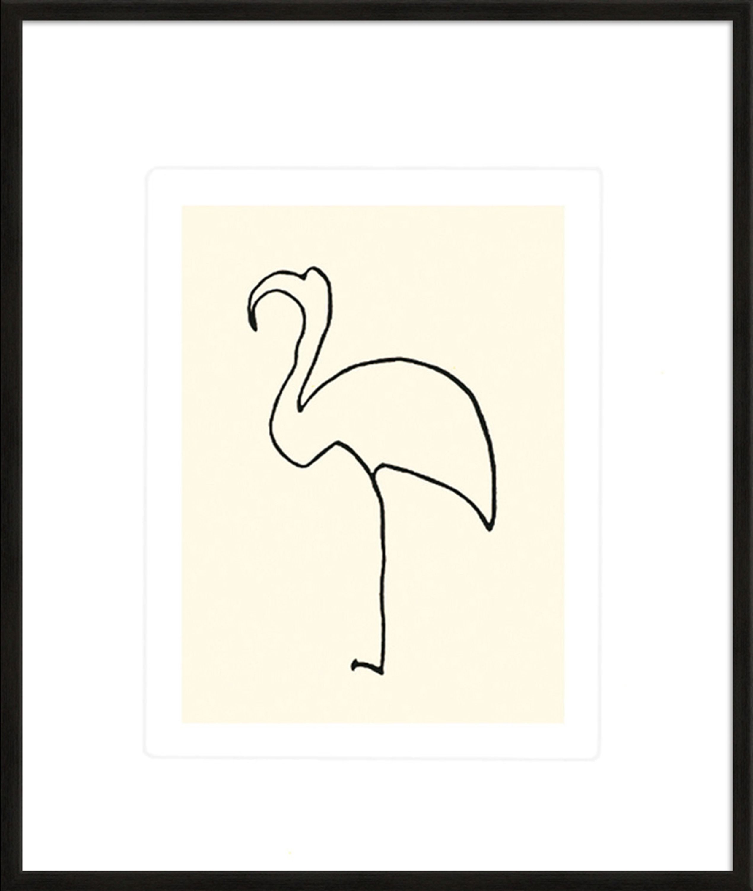 artissimo Bild mit Rahmen gerahmter Siebdruck 53x63 cm / schwarz-weiß Zeichnung / Tiere, Pablo Picasso: Der Flamingo/ Le flamand rose