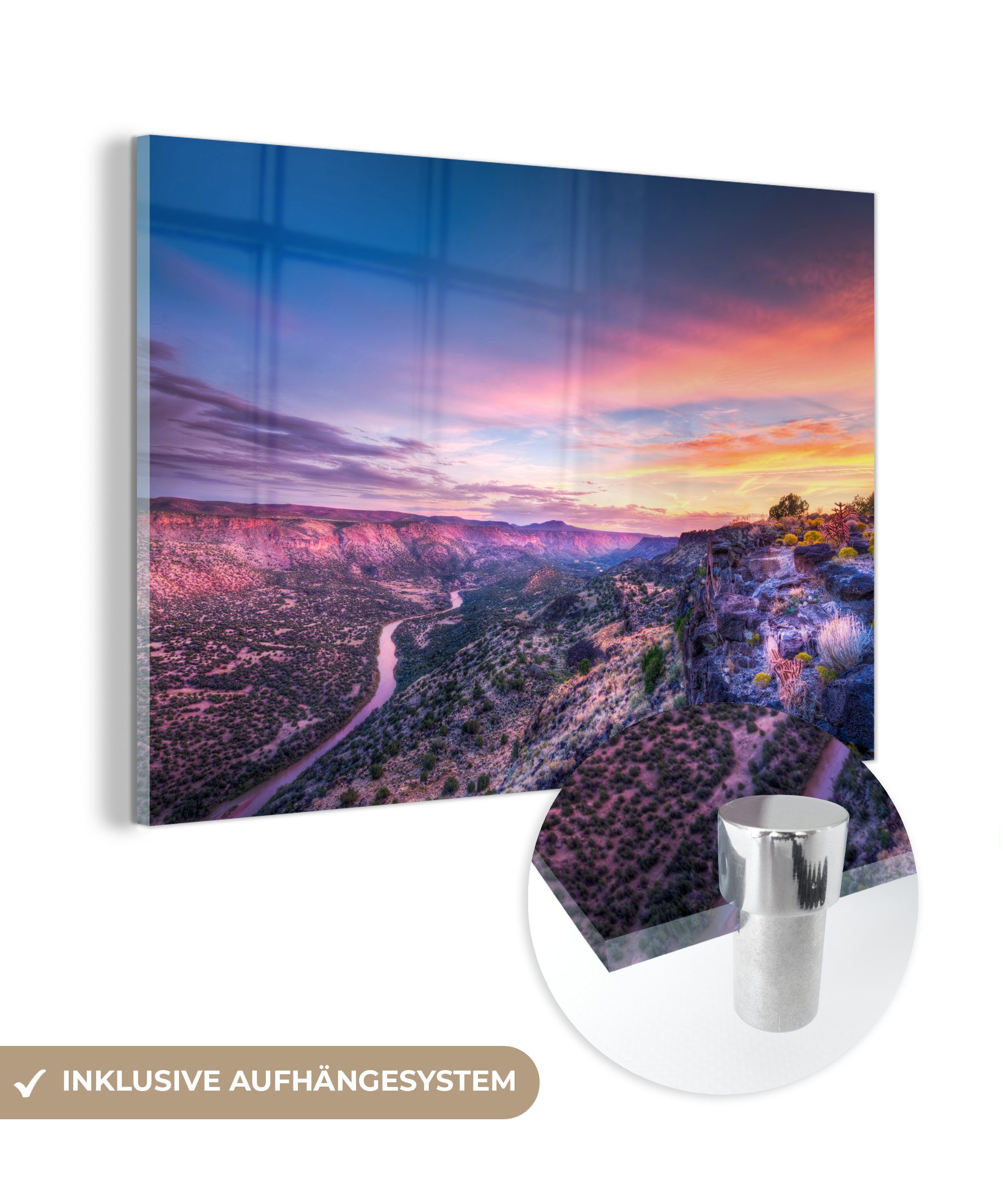 MuchoWow Acrylglasbild Sonnenaufgang über einer Landschaft in New Mexico, (1 St), Acrylglasbilder Wohnzimmer & Schlafzimmer