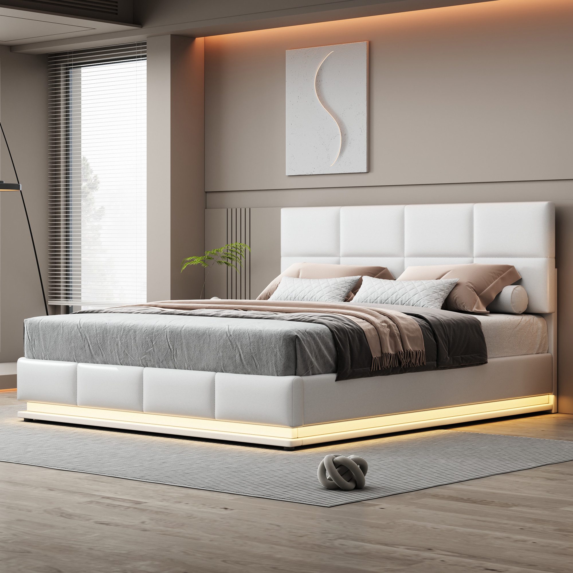Flieks Polsterbett, LED hydraulisches Doppelbett Kunstleder günstig online kaufen