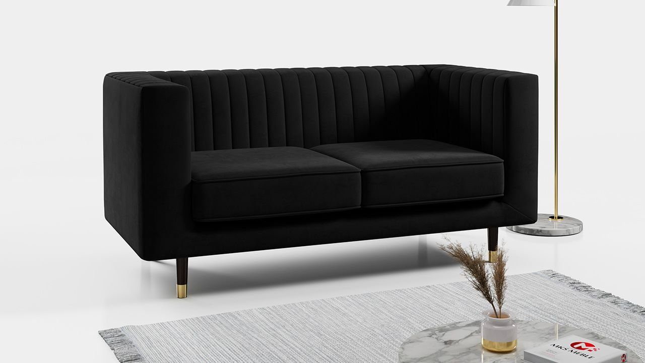 MKS MÖBEL Sofa ELMO 2, Ein freistehendes Zweisitzer-Sofa, Modern Stil, hohen Metallbeinen Schwarz Kronos