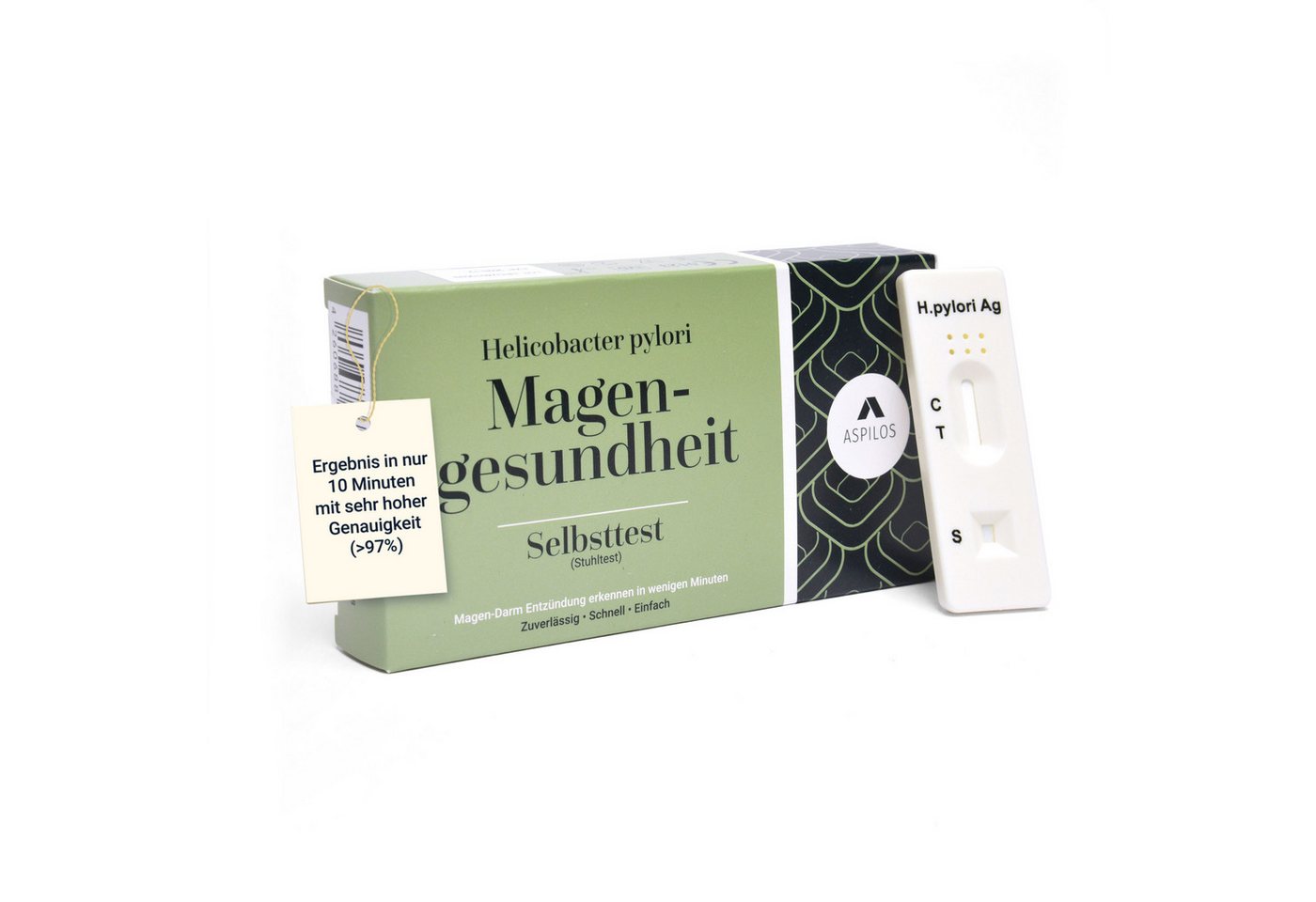 ASPILOS Helicobacter Pylori-Schnelltest Magengesundheit Selbsttest für Zuhause in 10 Minuten, selbst durchführbar, H. pylori Test, 1-tlg., Stuhltest, Helicobacter Test, Magen Darm Gesundheit