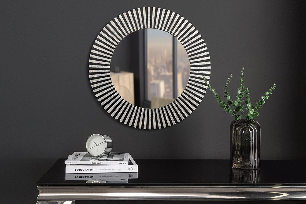 riess-ambiente Wandspiegel HARMONY NATURE 60cm schwarz-weiß - Mosaik, Inlay, Kunsthandwerk, Rund (Einzelartikel, 1-St), Eleganter Wandspiegel - stilvoller Eyecatcher für moderne Interiors