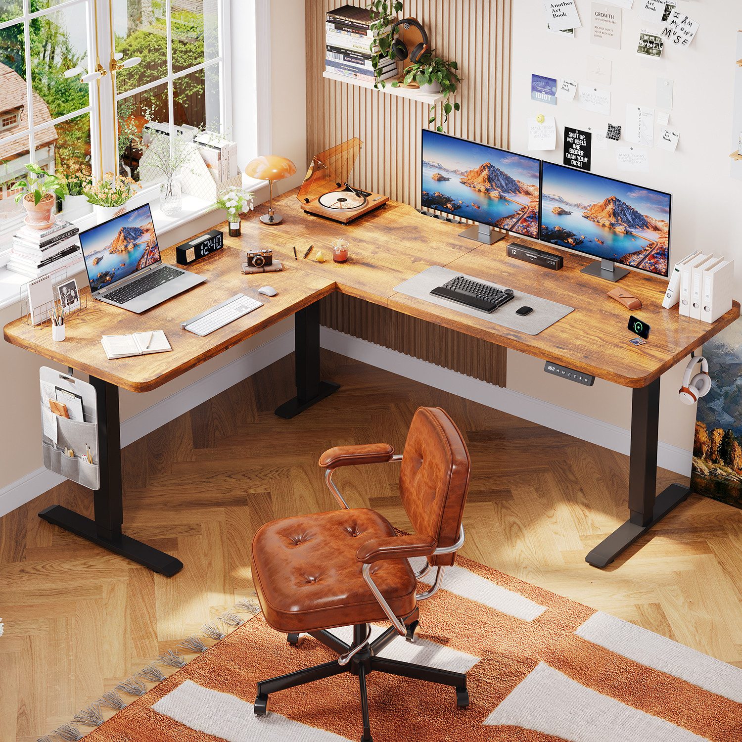 HOMALL Schreibtisch 160 x 140cm Eckschreibtisch Höhenverstellbarer Schreibtisch L Form (20mm dicke Tischplatte Extreme Tragfähigkeit von 100 kg 3-fach Höhenspeicherfunktion)