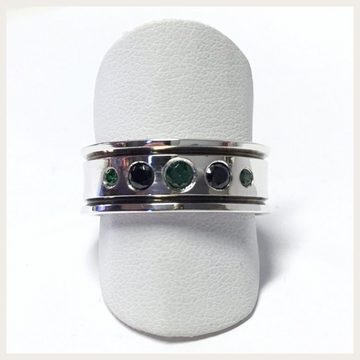 Edelschmiede925 Silberring moderner Silberring 925 mit Zirkonia (schwarz + grün)Ringgröße60