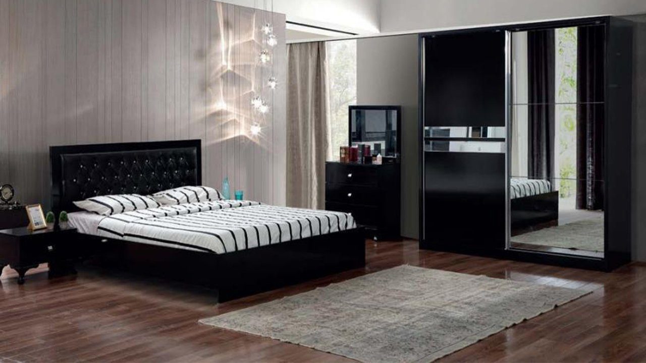 In Schlafzimmer Kommode, Set Made Bett Kleiderschrank Nachttische Schwarzes JVmoebel Europe Schlafzimmer-Set 2x