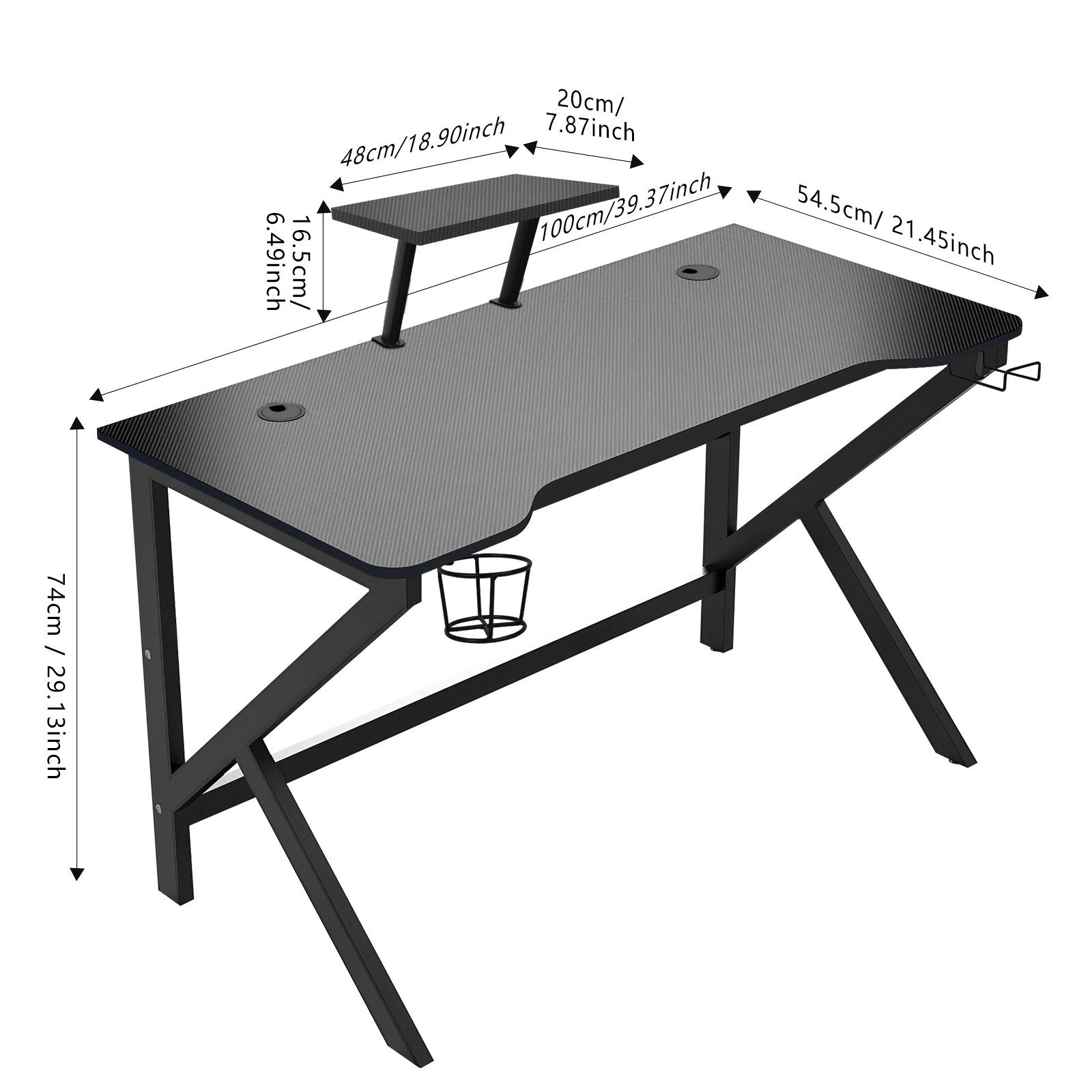 JEOBEST Gamingtisch Computertisch,Schreibtisch,Ergonomischer PC-Schreibtisch, (1 Tisch, K-Frame),Stabiler Computertisch mit Kopfhörerhaken,100x55CM