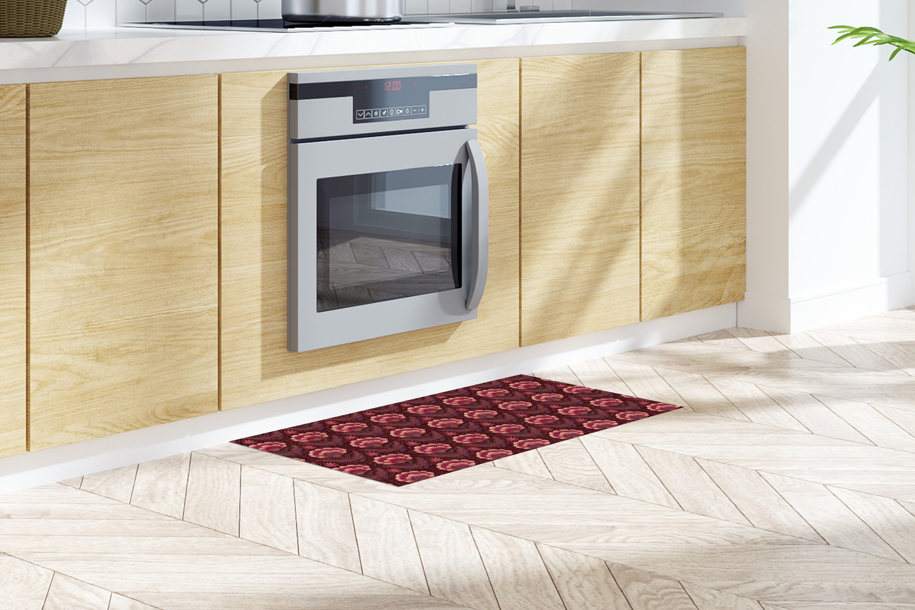 MuchoWow Küchenläufer Blumen - Fächer - Lila, aus Kunststoff, Küchenteppich, Läufer für Küche, Rutschfest, Küchendeko, 120x50 cm