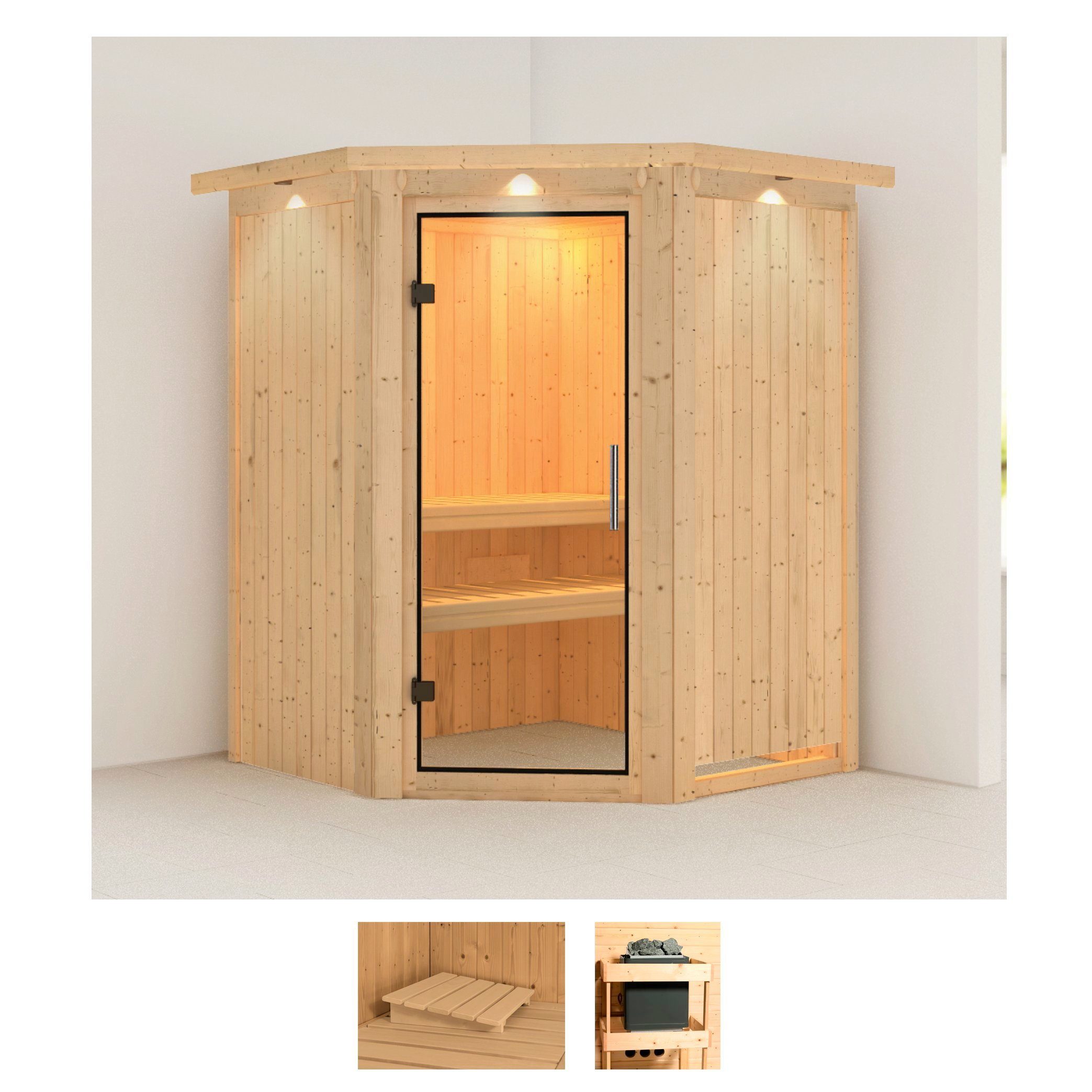 Karibu Sauna Larin, BxTxH: 165 x 165 x 202 cm, 68 mm, (Set) ohne Ofen