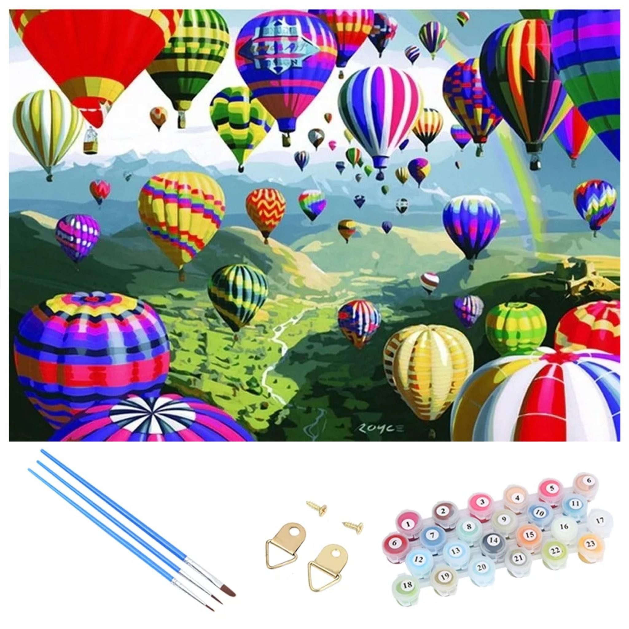 LA CUTE Раскрась по номерам XL Heißluftballons Malset – Kreatives Раскрась по номерам Rahmen 50x65cm (Komplettes Malset: Kreatives Раскрась по номерам mit Rahmen und Farben, Раскрась по номерам Set: Leinwand 50x65cm, Acrylfarben, Pinsel, Rahmen), Heißluftballon Malset: Hochwertige Leinwand 50x65cm Acrylfarben Rahmen