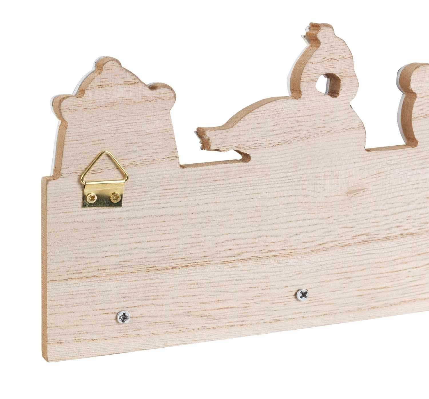 Garderobenleiste Wandgarderoben für Kinder, JONA, B 30 x H 12 cm, (4 St), Tiermotive, Mehrfarbig, mit 4 Haken