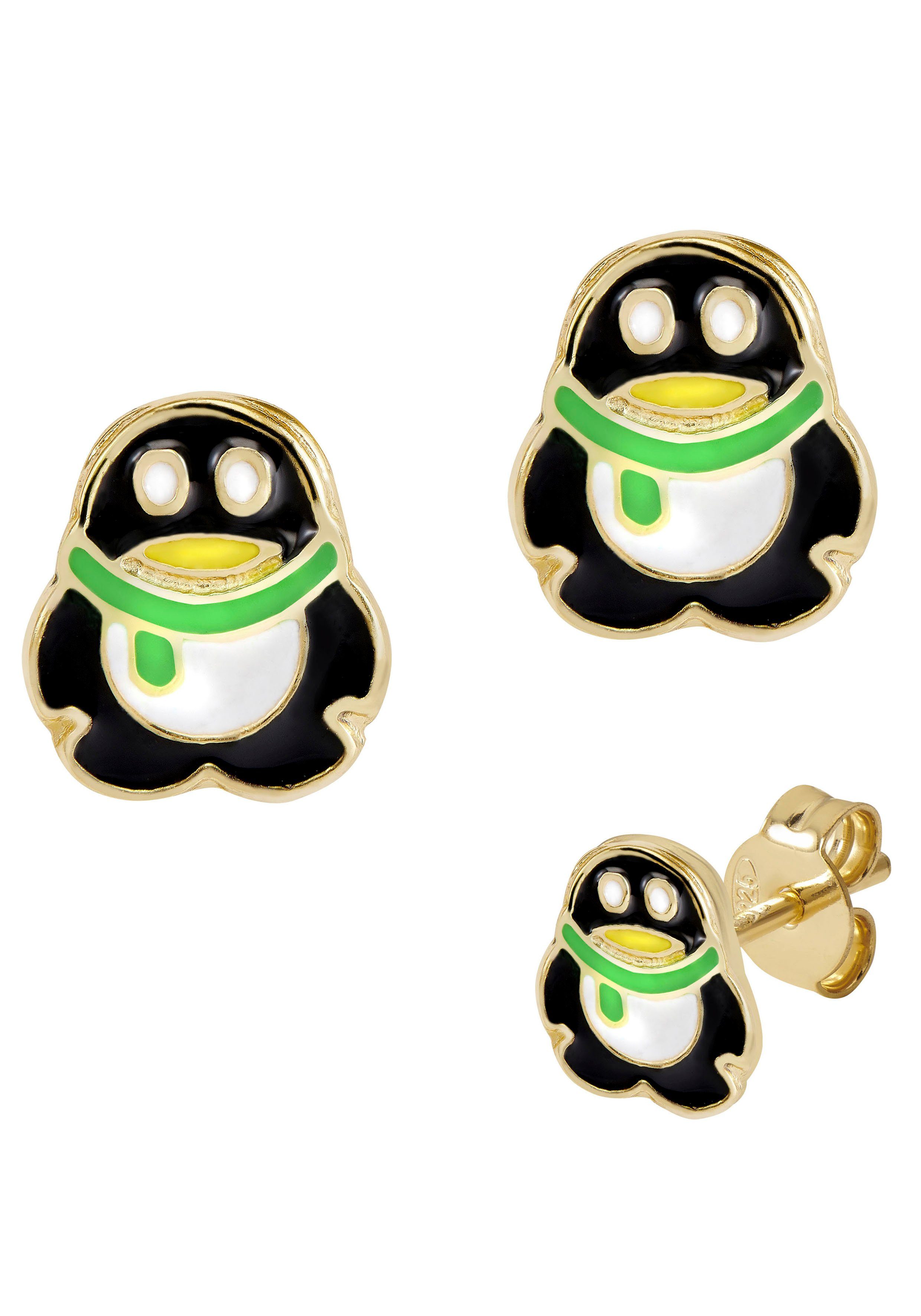 Anlass Pinguin, Sneaker! Silber 925 Geschenk Ohrstecker Paar gelbgoldfarben-schwarz-weiß-gelb-grün Shirt, Erstohrstecker Kleid, zu Ohrschmuck Firetti Hoodie, Jeans, Schmuck Geburtstag Weihnachten