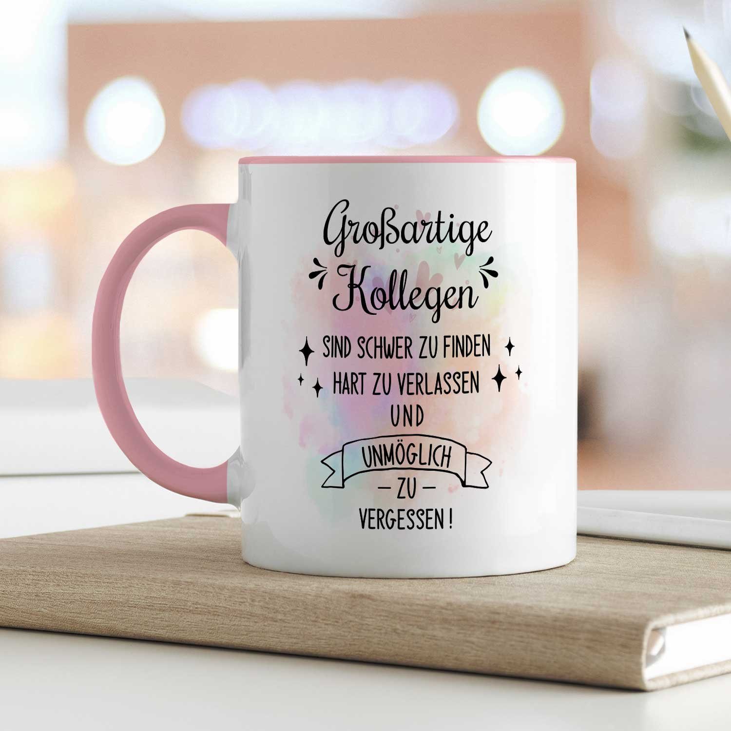GRAVURZEILE Tasse mit Spruch - Großartige Kollegen - Abschiedsgeschenk für die Kollegen, Keramik, Farbe: Rosa