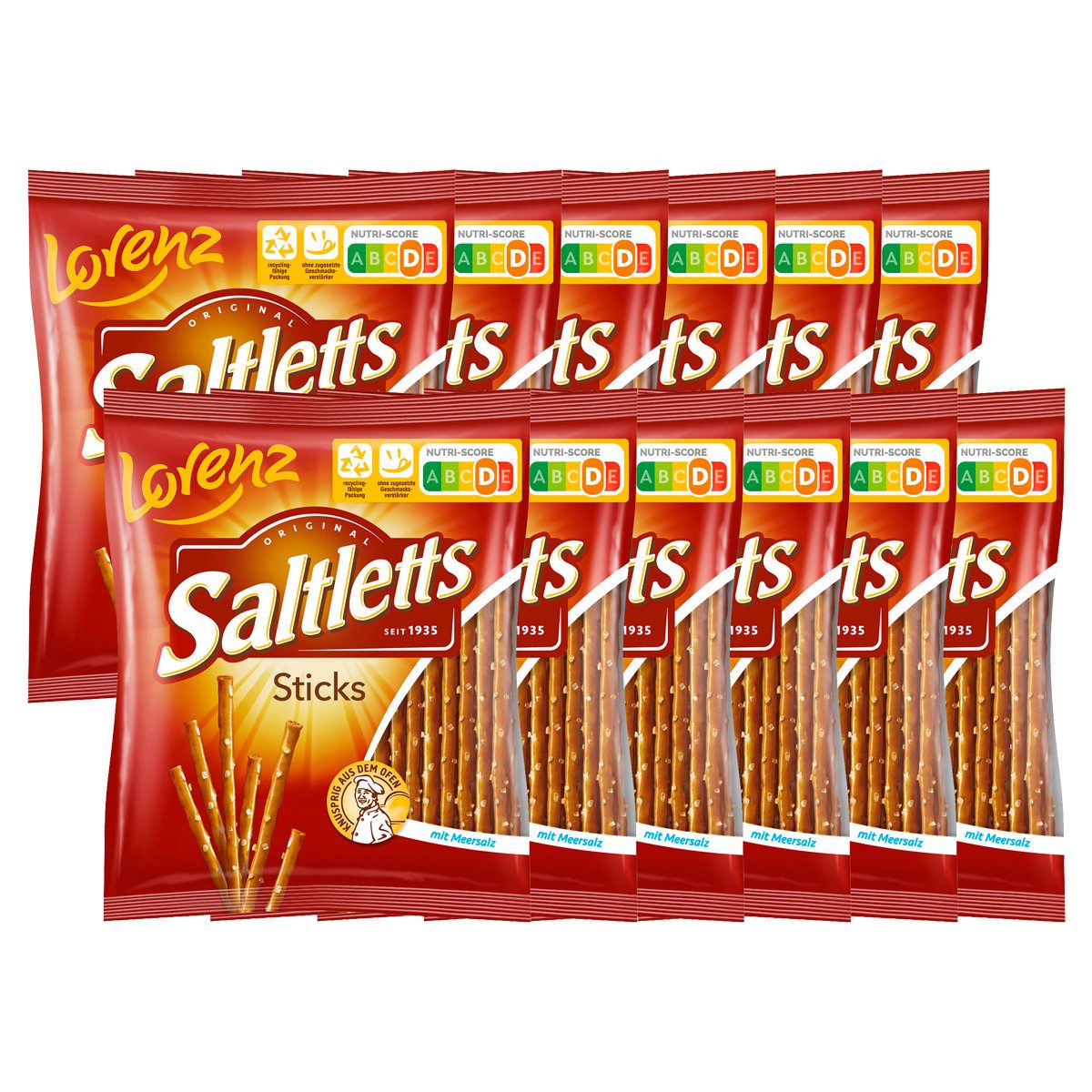 LORENZ Knabberei, Lorenz Saltletts Sticks Classic Original Laugengebäck 150g 12er Pack