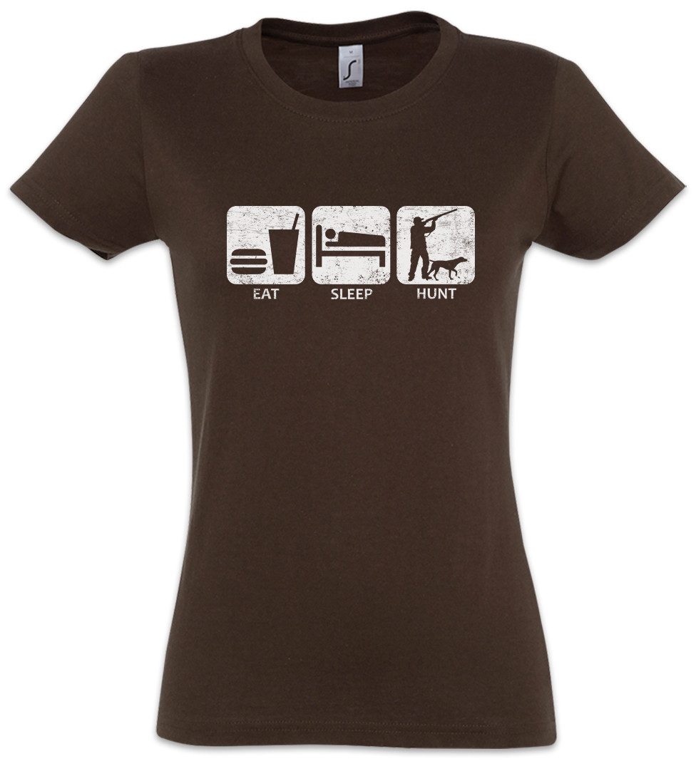Urban Backwoods Print-Shirt Eat Sleep Hunt Damen T-Shirt Hunting Hunter Jäger Jagen Jagd Revier (1-tlg) Geweih Rack Hirsch Deer