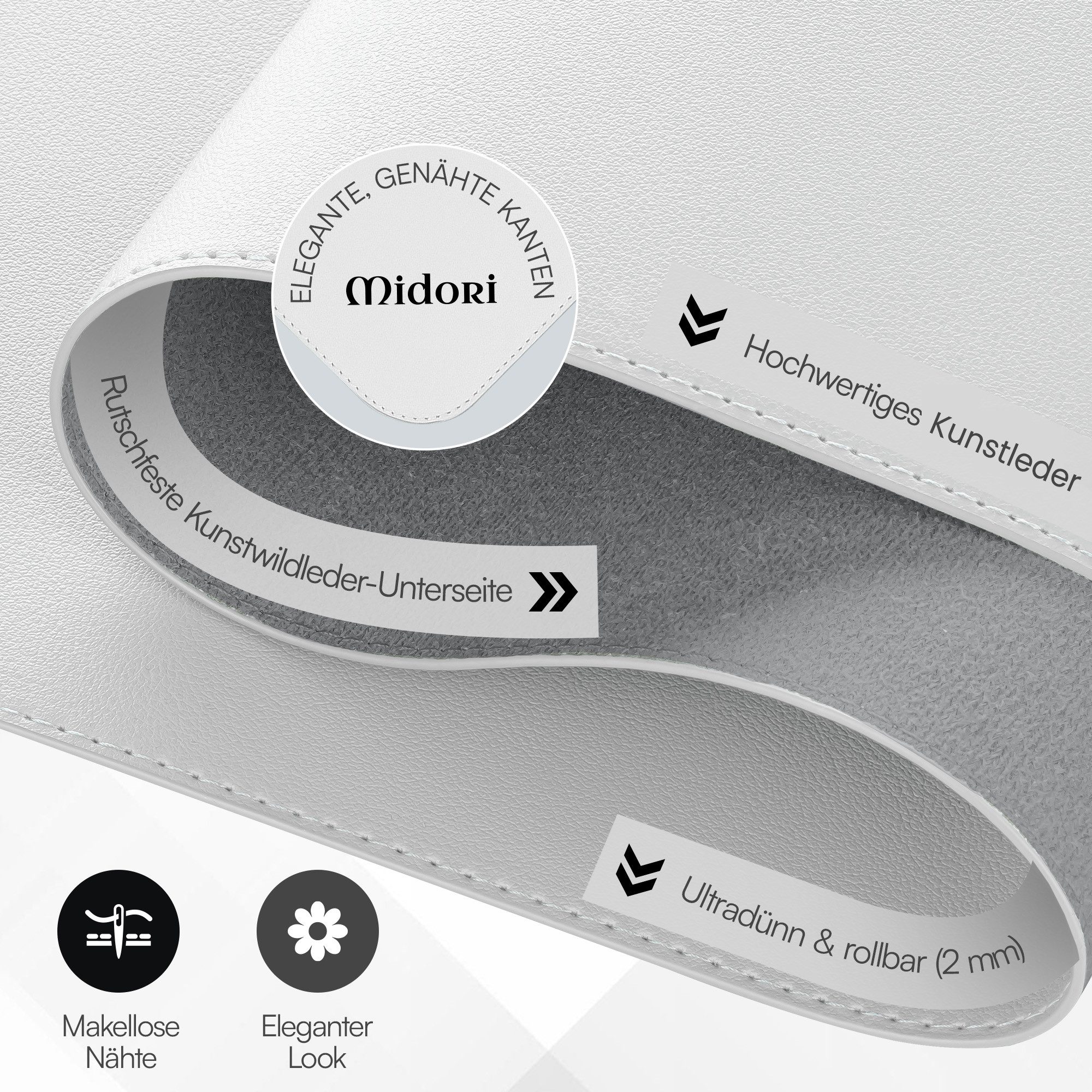 Midori Schreibtischunterlage, (Midori Schreibtischunterlage 60x35cm Mauspad Tischunterlage Weiß)