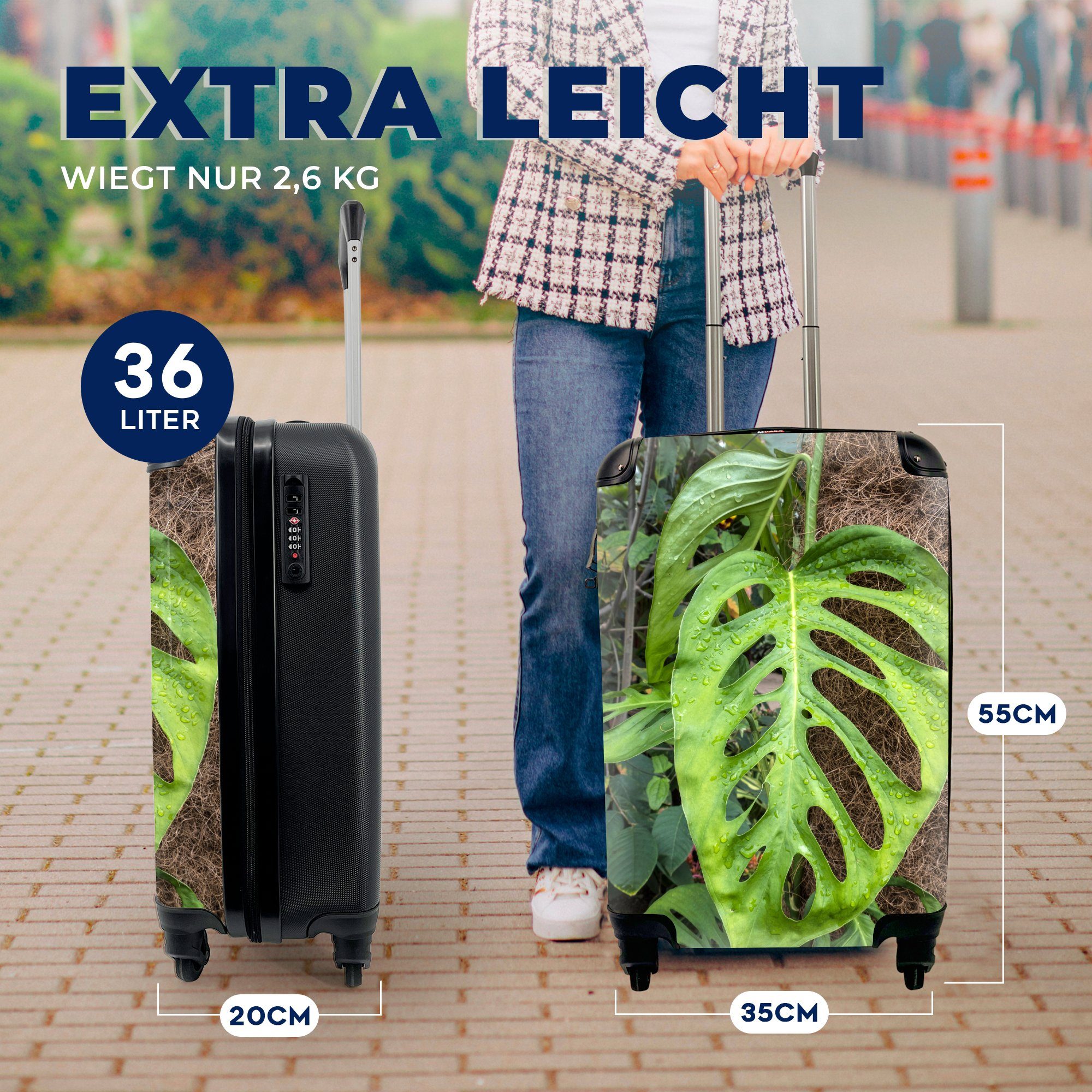 mit rollen, Hintergrund, mit MuchoWow Ferien, Handgepäck 4 für Reisetasche natürlichem Musterblätter Reisekoffer Rollen, Handgepäckkoffer Trolley,