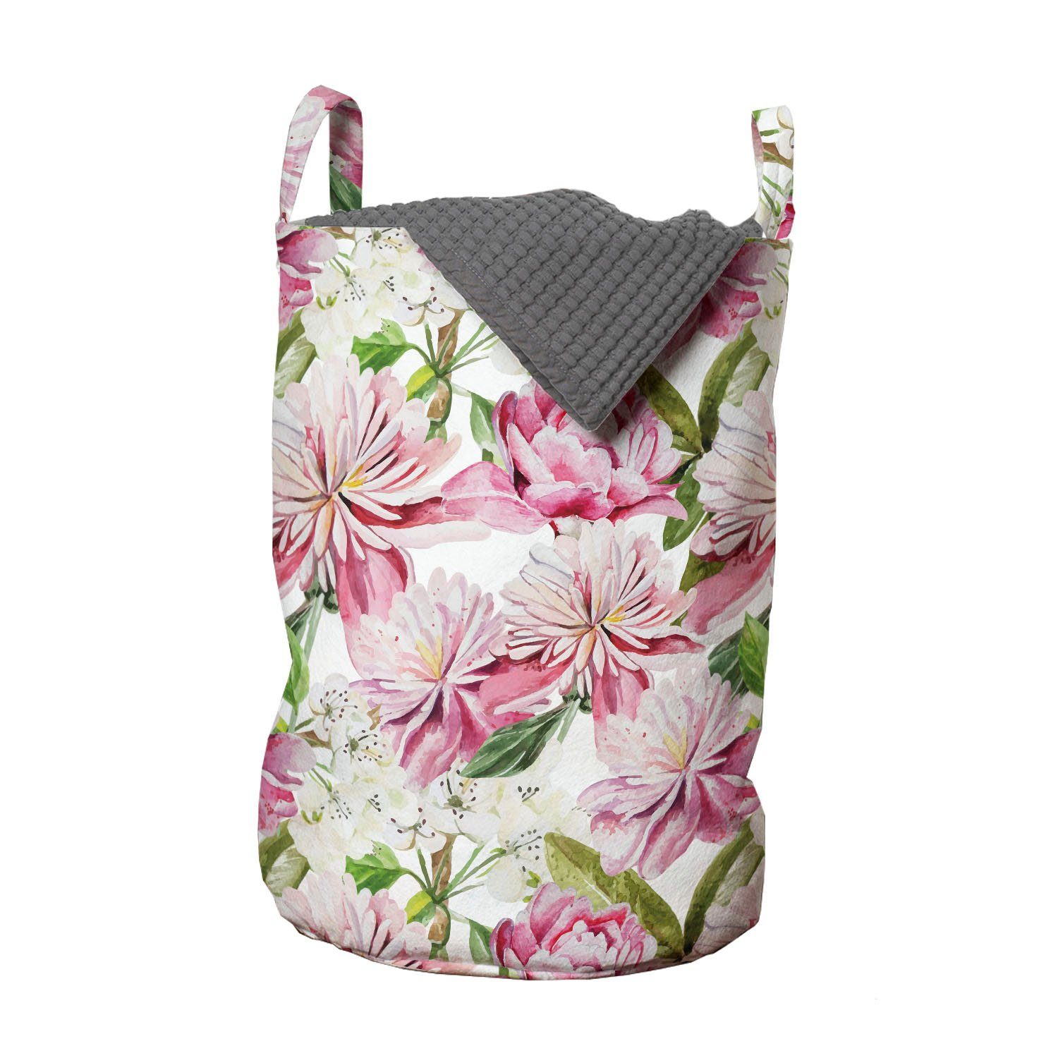 Abakuhaus Wäschesäckchen Wäschekorb mit Griffen Kordelzugverschluss für Waschsalons, Blumen Aquarell Blush Blumen | Wäschesäcke