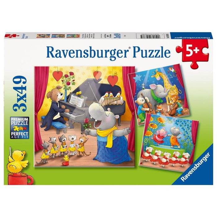 Ravensburger Puzzle 3 x 49 Teile Puzzle Tiere auf der Bühne 05638 49 Puzzleteile