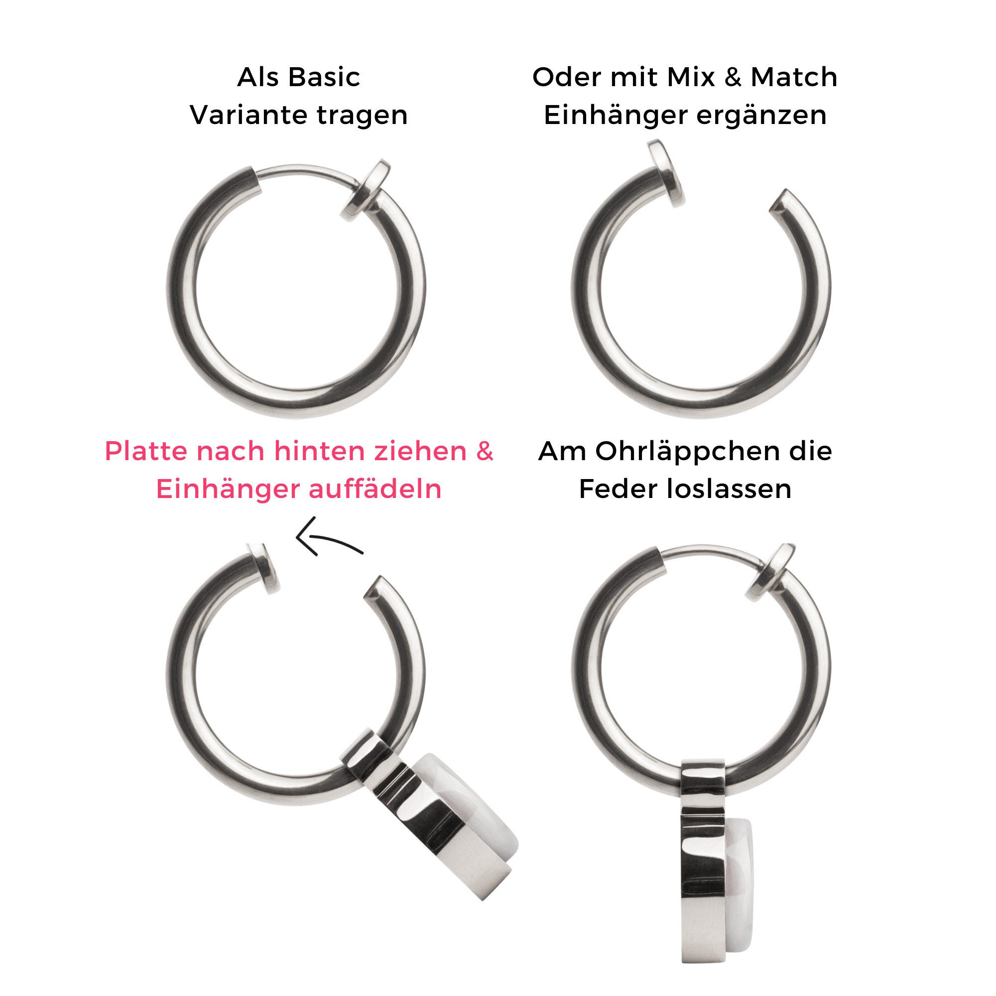 ALEXASCHA Paar Ohrclips Clip Creolen mit Einhänger • Mix & Match Ohrringe ohne Ohrloch • 18mm – Bild 5 von 5