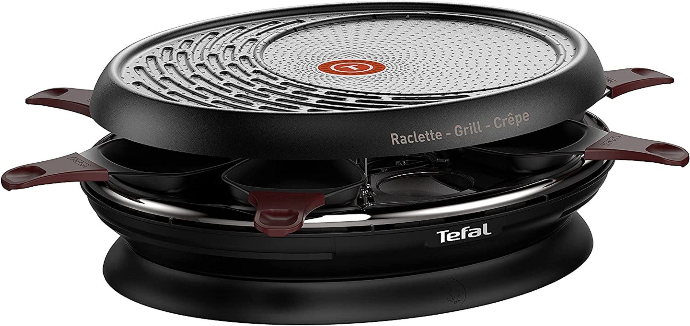 Tefal Raclette und Fondue-Set RE320 Store'In Raclette, Raclette, Grill & Crêpe, Spülmaschinenfest, 8 Raclettepfännchen, 1050,00 W, Tischgrill min 2 Personen max 8 Personen Grillplatte abnehmbar Raklett