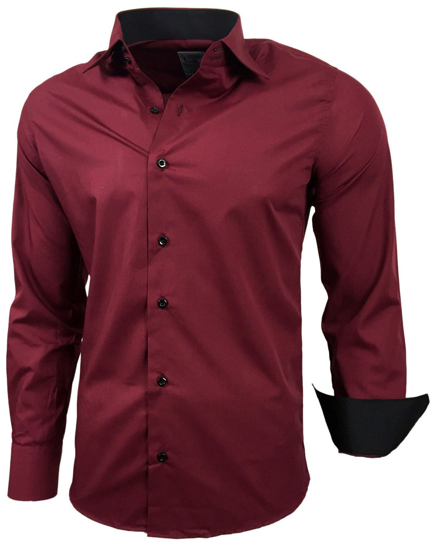 Langarmhemd Kentkragen Businesshemd Slim Fit Hemd mit farblich abgesetzten B-444
