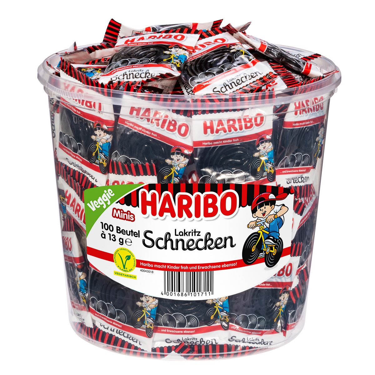 HARIBO Süßigkeit, Haribo Lakritz Schnecken im Minibeutel Klassiker Veggie 100 Stück