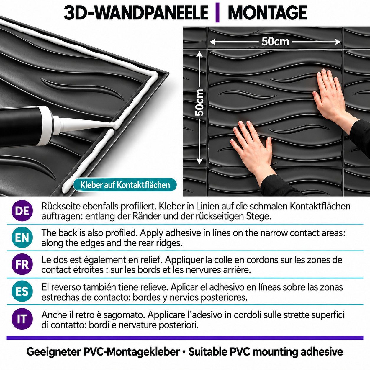IKHEMalarka 3D Wandpaneel 3D Paneele PVC Kunststoffpaneele, BxL: 50,00x50,00 cm, 0,25 qm, (1 Stück, 3D Wandpaneele Deckenpaneele) hochwertige & harte PVC 3D Pla – Bild 3 von 5