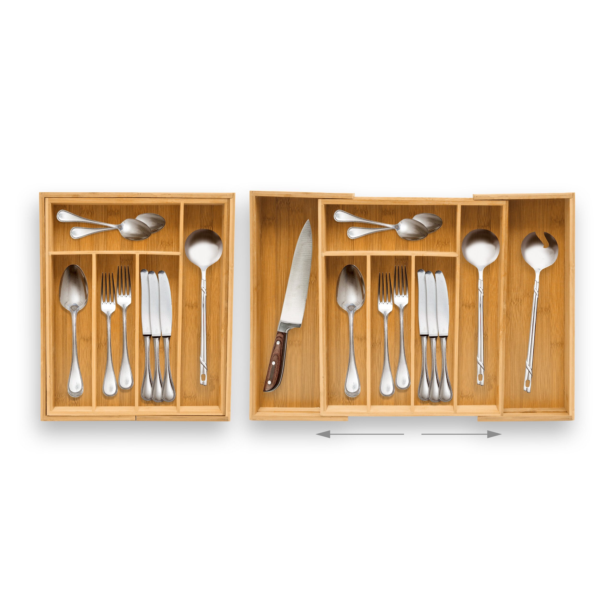 relaxdays Besteckkasten Bambus 48cm ausziehbar