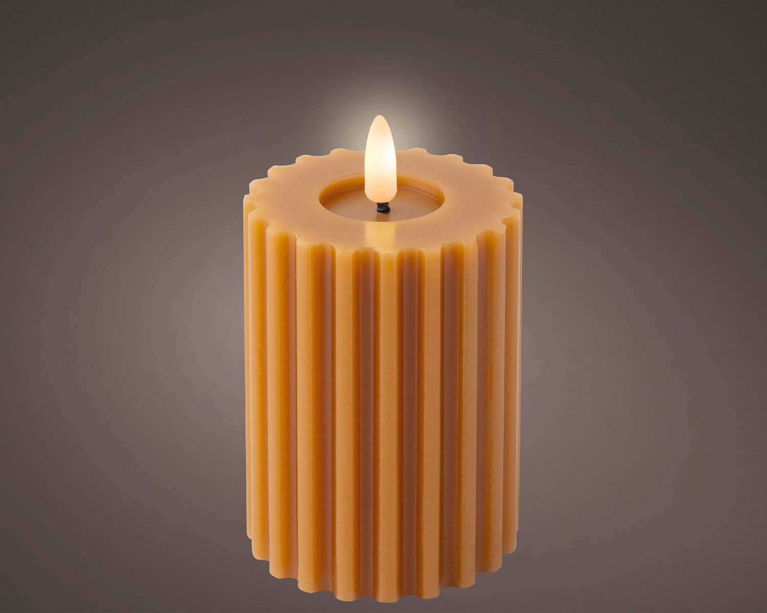 LED-Christbaumkerzen Lumineo LED Wachskerze Orange 12,3 x 7,5 cm, geriffelt, 6h-Timer