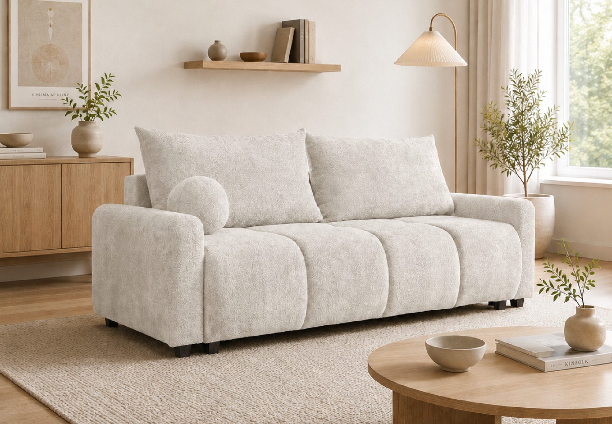 Home Collective Sofa Couch mit Schlaffunktion & Bettkasten Schlafsofa, 230 cm, weicher Stoff, modernes Design, inklusive Kissen Weiß