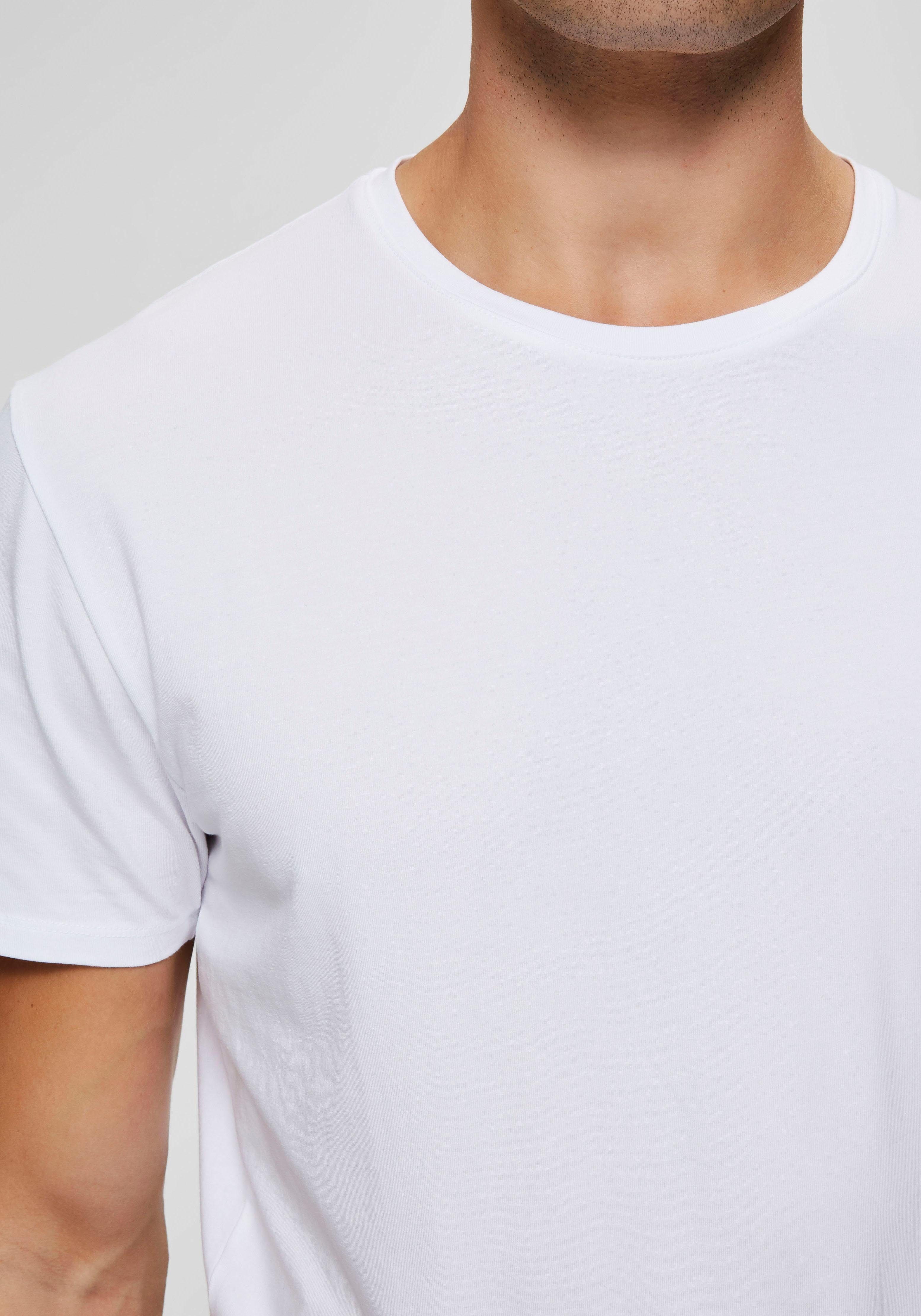 Bright T-Shirt Basic SELECTED White Rundhalsshirt HOMME