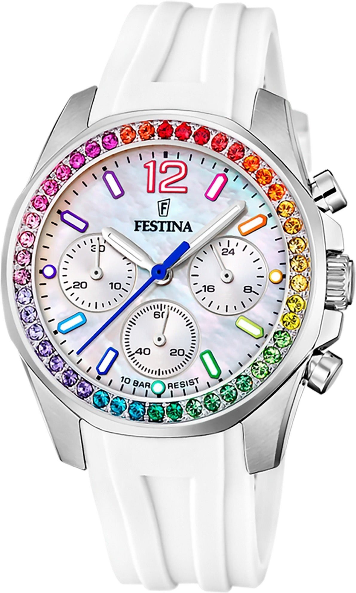 Festina Quarzuhr Festina Damenuhr Boyfriend, (Analoguhr), Damen Armbanduhr rund, Silikonarmband weiß, Casual